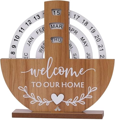 ALANES Wooden Perpetual Calendar Observation Wheel Calendar for Home Office Desk