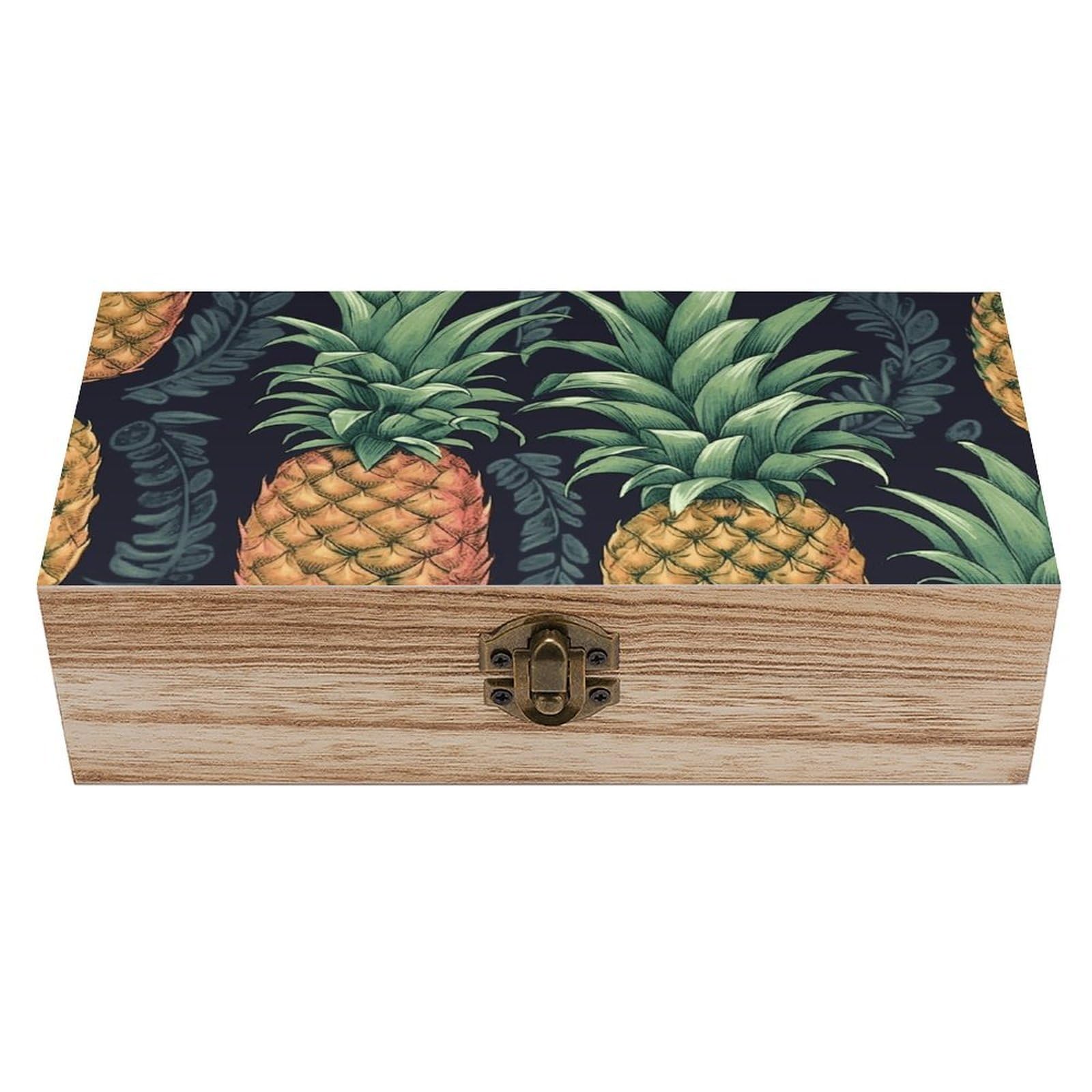 NONHAI Wooden Storage Box Pineapple Wood Gift Box with Hinged Lid Vintage Decorative Jewelry Boxes Memory Box for Jewelry Art Hobbies Home Storage Treasure Keepsake Gift 7.9''x3.9''x2.3''