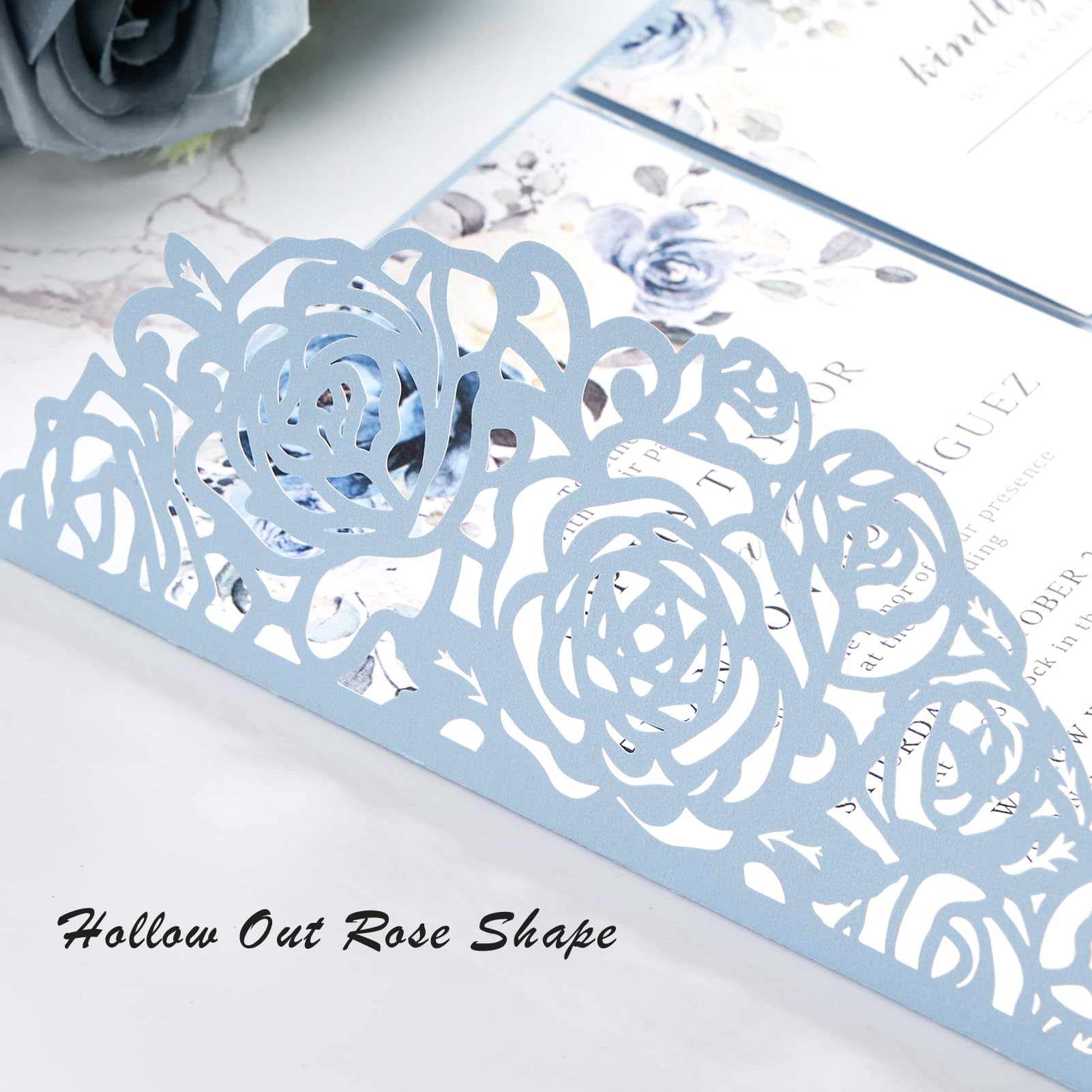 AdasBridal Hochzeitseinladungen mit Umschlägen und RSVP-Karten, Babyblau, lasergeschnitten, 50 Stück