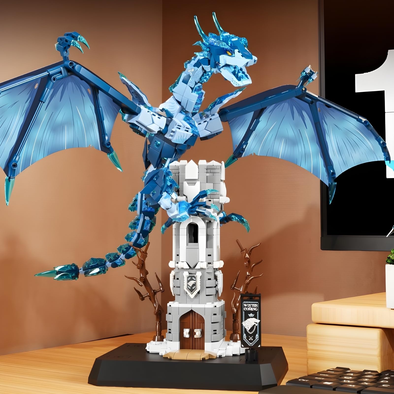 Juego de bloques de construcción de dragón para adultos, STEM Viserion, dragón de hielo, bloques de construcción, modelo para los fans de Got Fans Decoración de oficina en casa, 1786 piezas