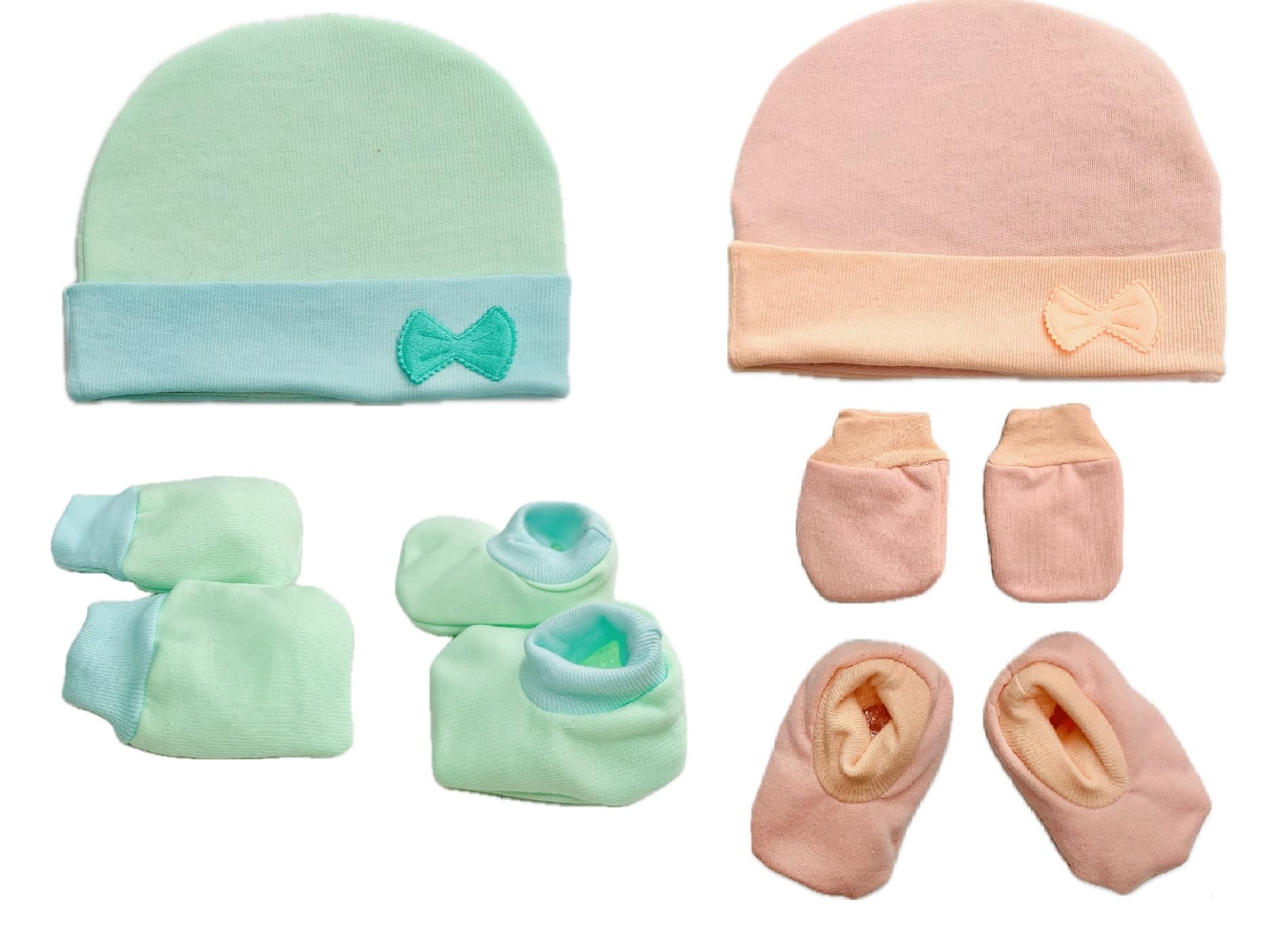 Newborn Baby Boy - Girl Cotton Mittens Floral Bow Design Caps Gloves Booty Combo Pack of 2 Pair for 0 to 6 Months |Parent Infant Apron Gift Set-image-33