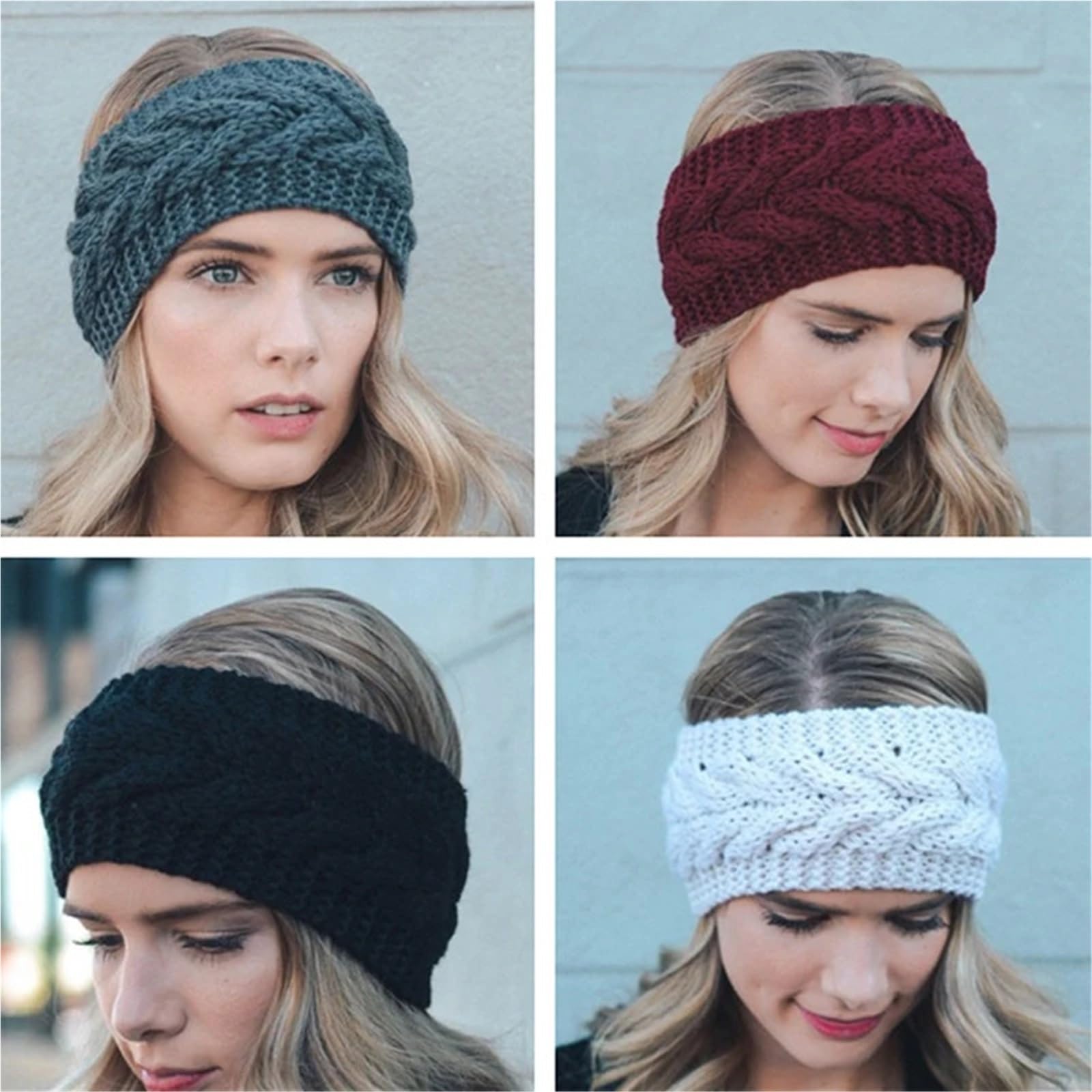 3 uds. Diadema de punto trenzado cálida invierno for mujer hecha a mano Color sólido elástico turbante bandanas accesorio for el cabello Para Mujer(Black)