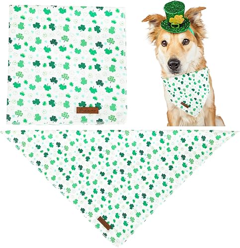 Miniatura 3 de UP URARA PUP Pañuelo para perro del día de San Patricio, bufanda triangular de trébol para perros pequeños y medianos, pañuelo de algodón para