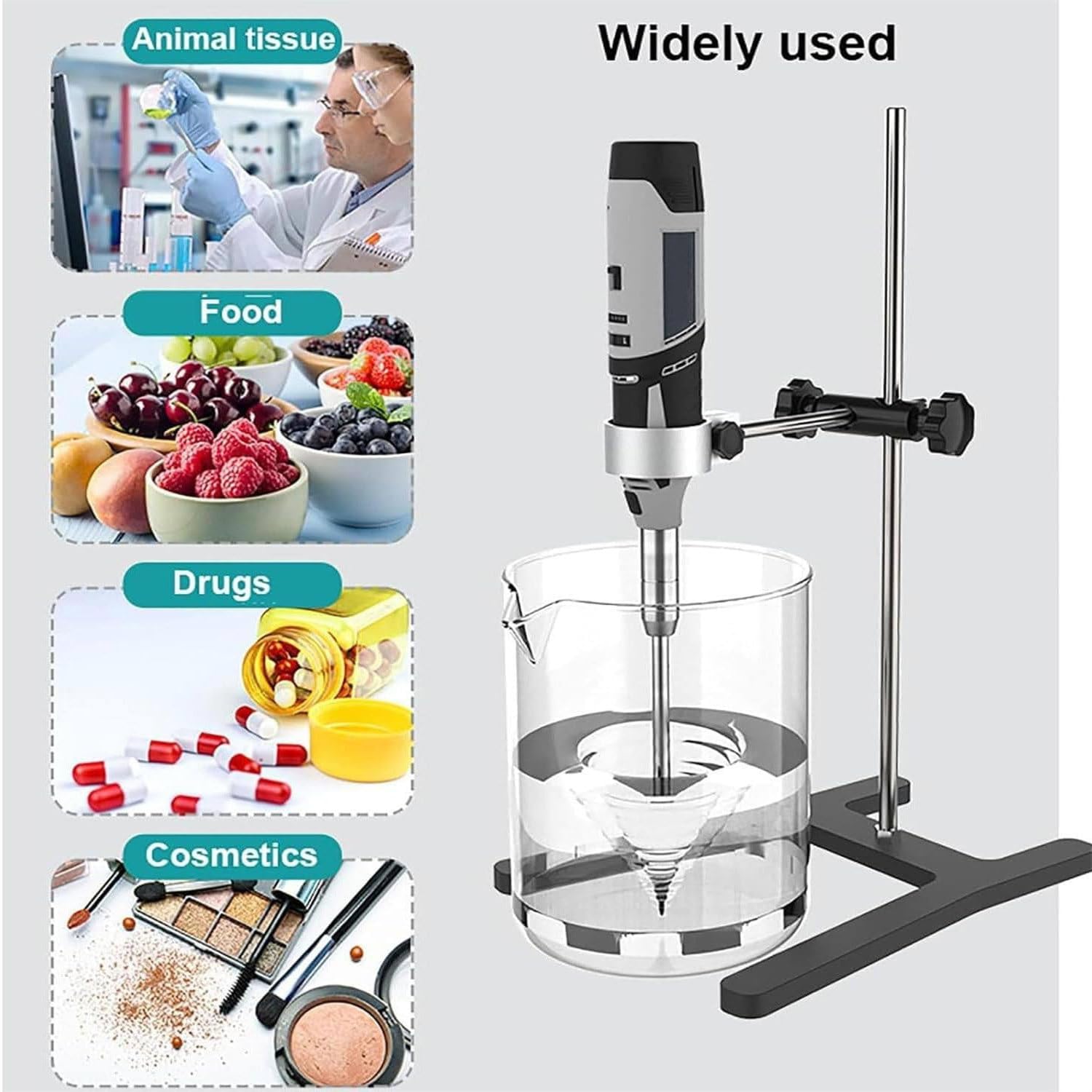 Homogeneizador de tejidos de celda de laboratorio, dispersador emulsionante de mano de alta velocidad con soporte, 6 velocidades ajustables, sonda de acero inoxidable, para mezcla de interrupción de