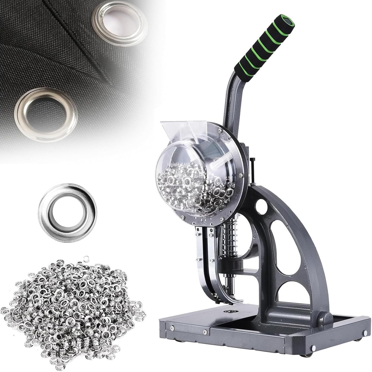 Grommet Punch Machine with Auto Feed, Durable Aluminum, Long Lever Grip, Mobile Wheels - Ideal for Crafts, Upholstery & DIY Projects,6mm