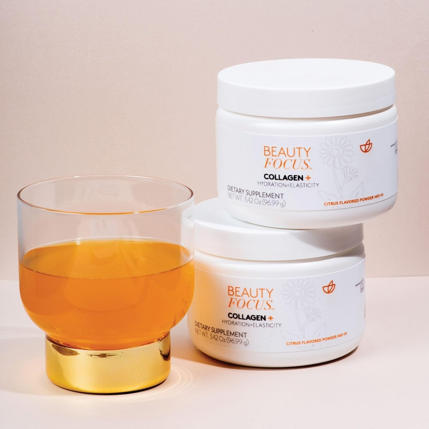 Beauty Focus Nu Skin Collagen+ Powder Mix-in | Citrus-Flavored Collagen Peptides with Lutein & Acerola Cherry | Supports Skin Elasticity, Tone & Texture | 30 Servings
