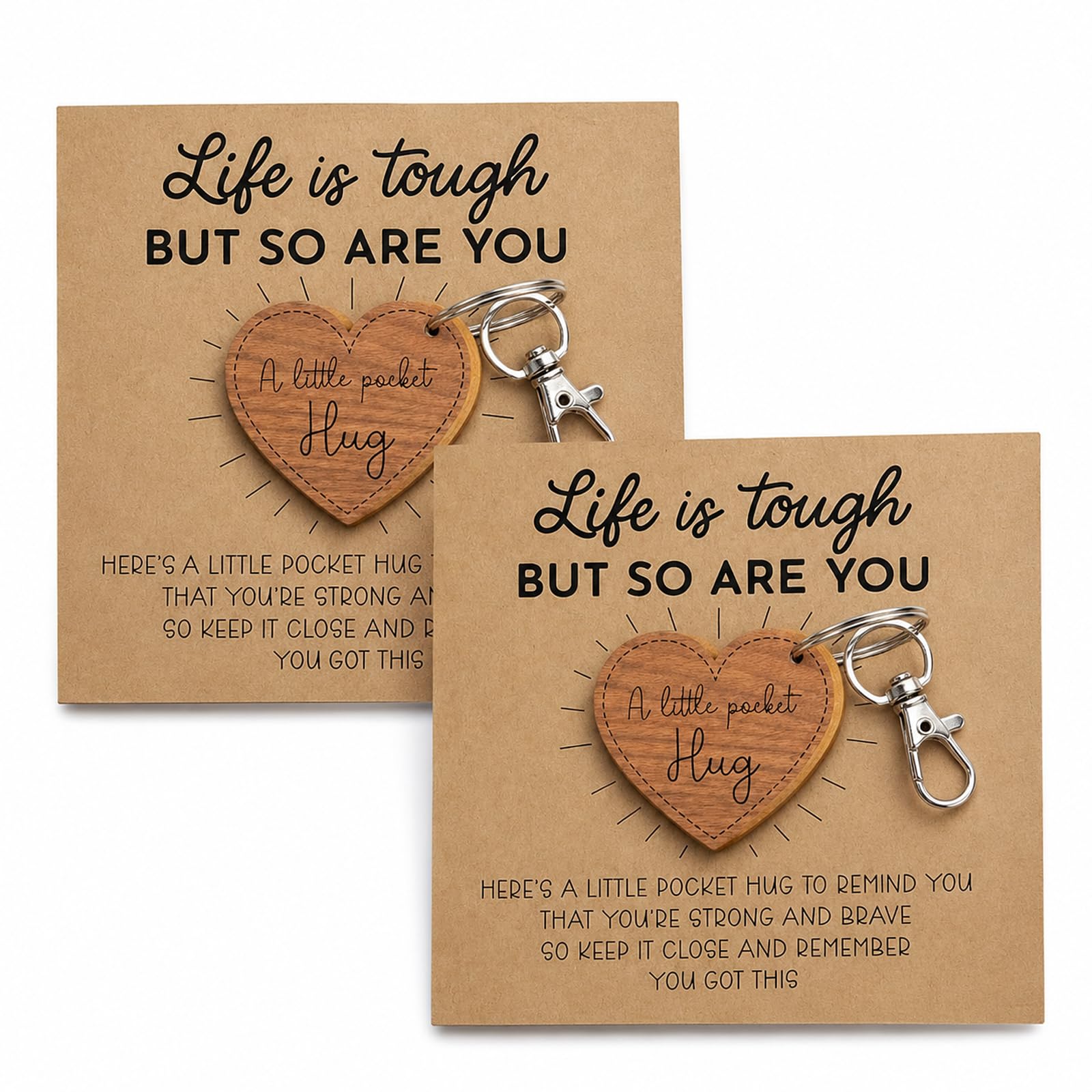Maccyi 2 Pcs Pocket Hug Heart Keychain,Wooden Pocket Hugs Keyring Ornaments with An Inspirational Card,Thinking of You Gifts,Positive Gifts,DIY Home Decoration for Friends & Family