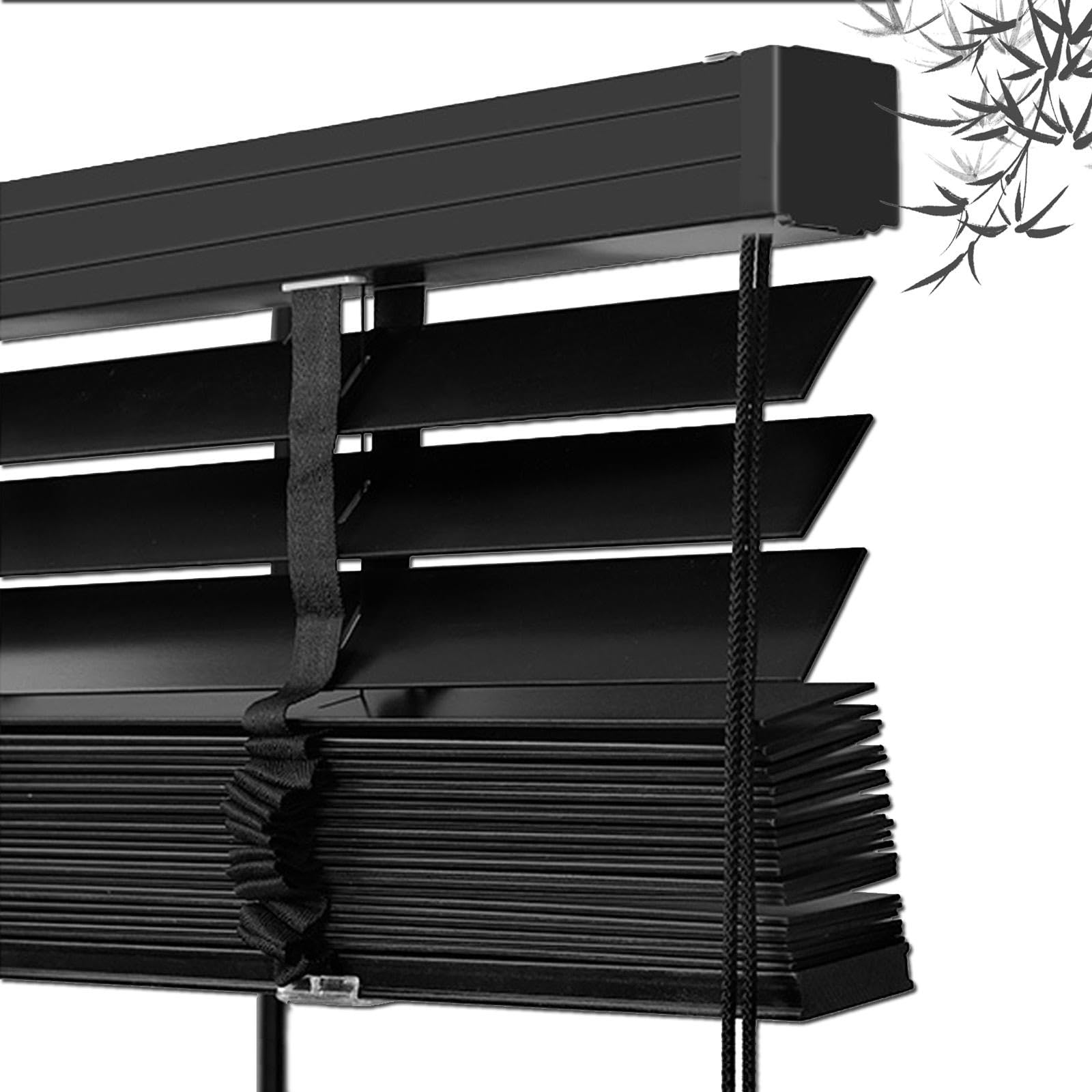 Wooden Venetian Blind Black,Horizontal Blinds 50mm Slats,Natural Solid Wood Venetian Shades,Interior Windows Treatment Shutters,Anti-UV/Heat-Insulating Curtains,168 Sizes,WxH-135x220cm(53x86.5in)