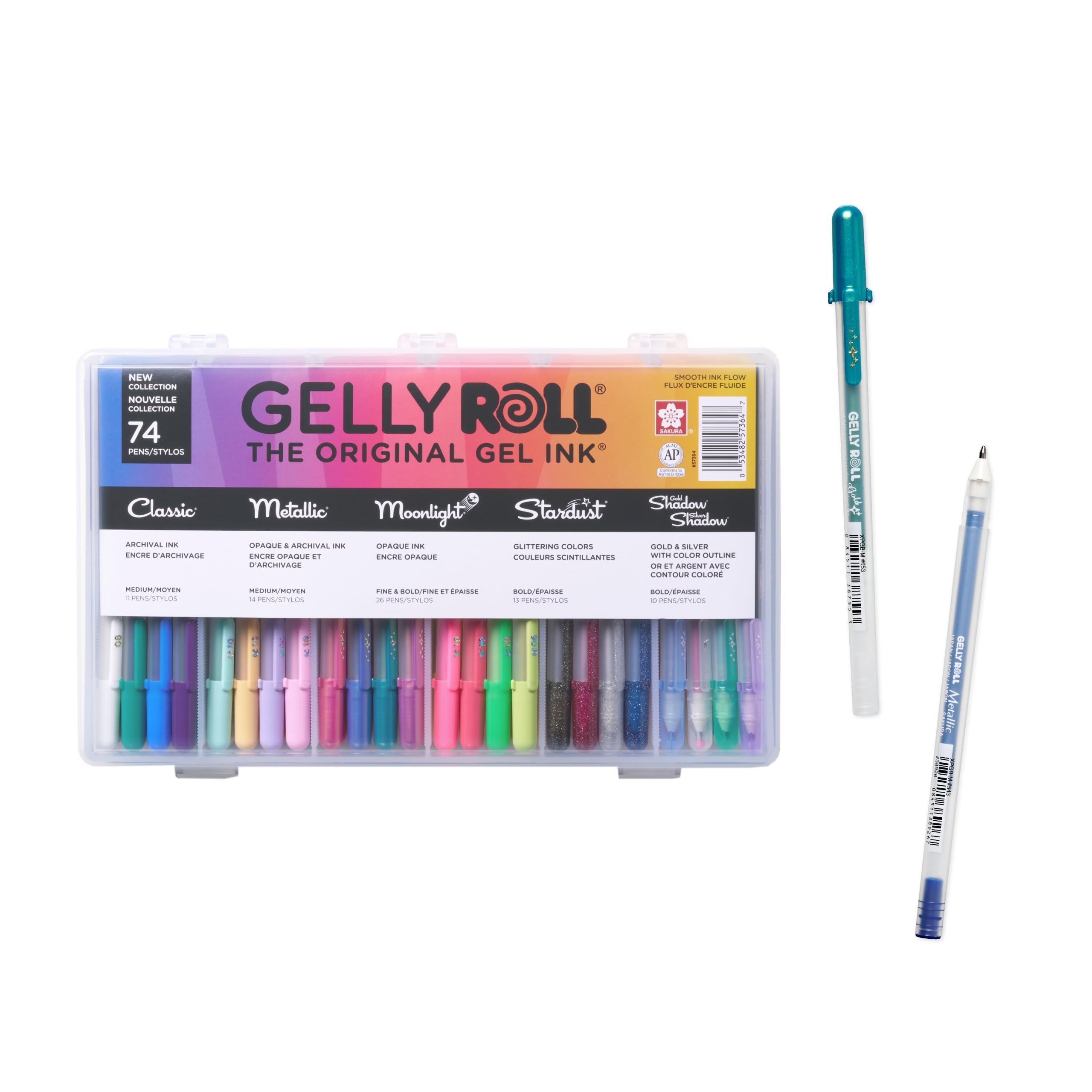 SAKURA Gelly Roll Gel Pens - Gift Set - Ink Pen Set - Art & Holiday Gifts & DIY Projects - Assorted Point Sizes with Storage Case - Assorted Colored Ink with Special Effects - 74 Pack