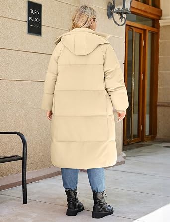 HEEKPEK Womens Plus Size Winter Coats Long Puffer Jackets Hooded Quilted Water Repellent Warm Trendy Parka Outerwear 2025