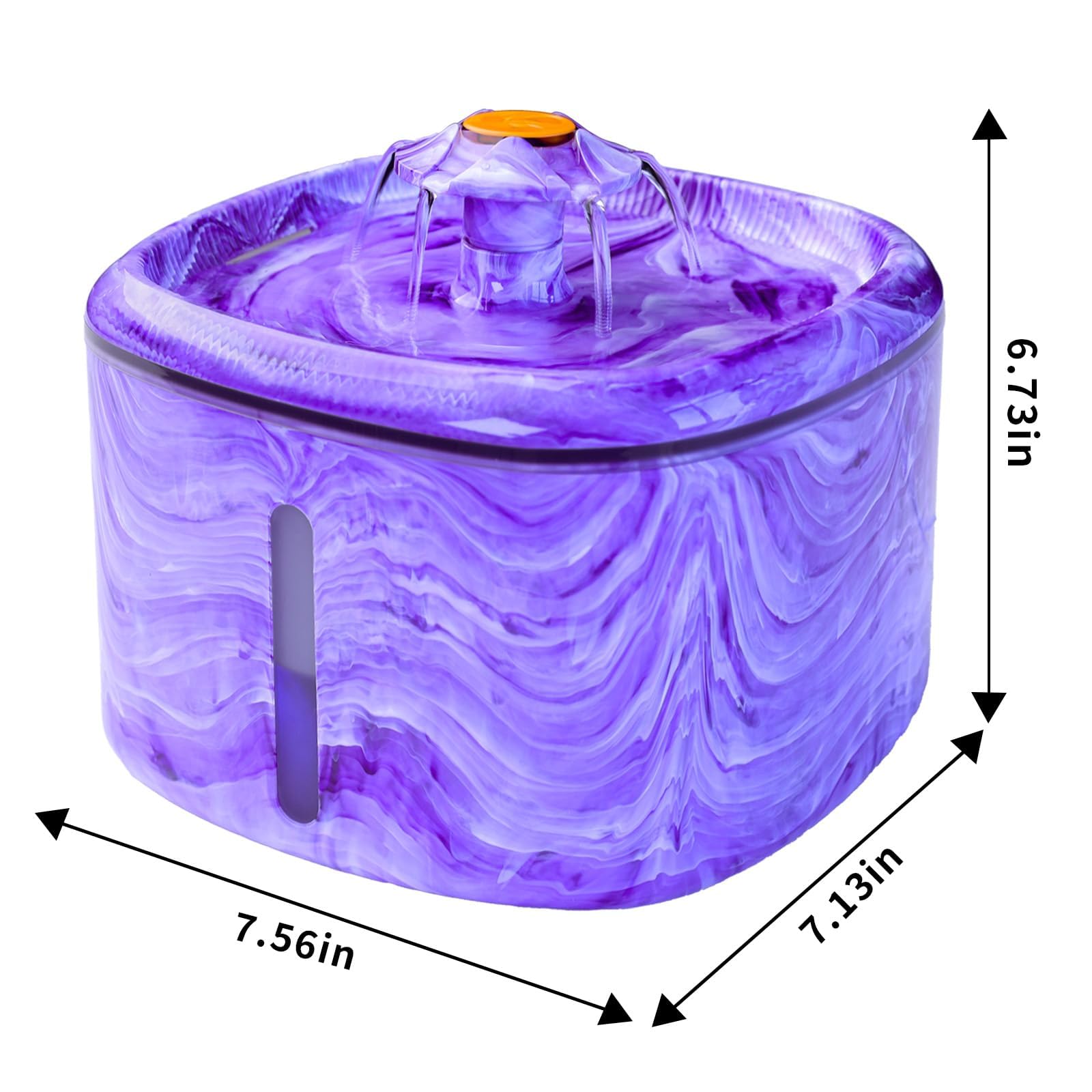 Fuente de agua para gatos morada: fuente de agua automática para mascotas para gatos de interior, 84 onzas/2.5 L, bonita fuente para gatos para beber, luz azul LED, bomba ultra silenciosa mejorada