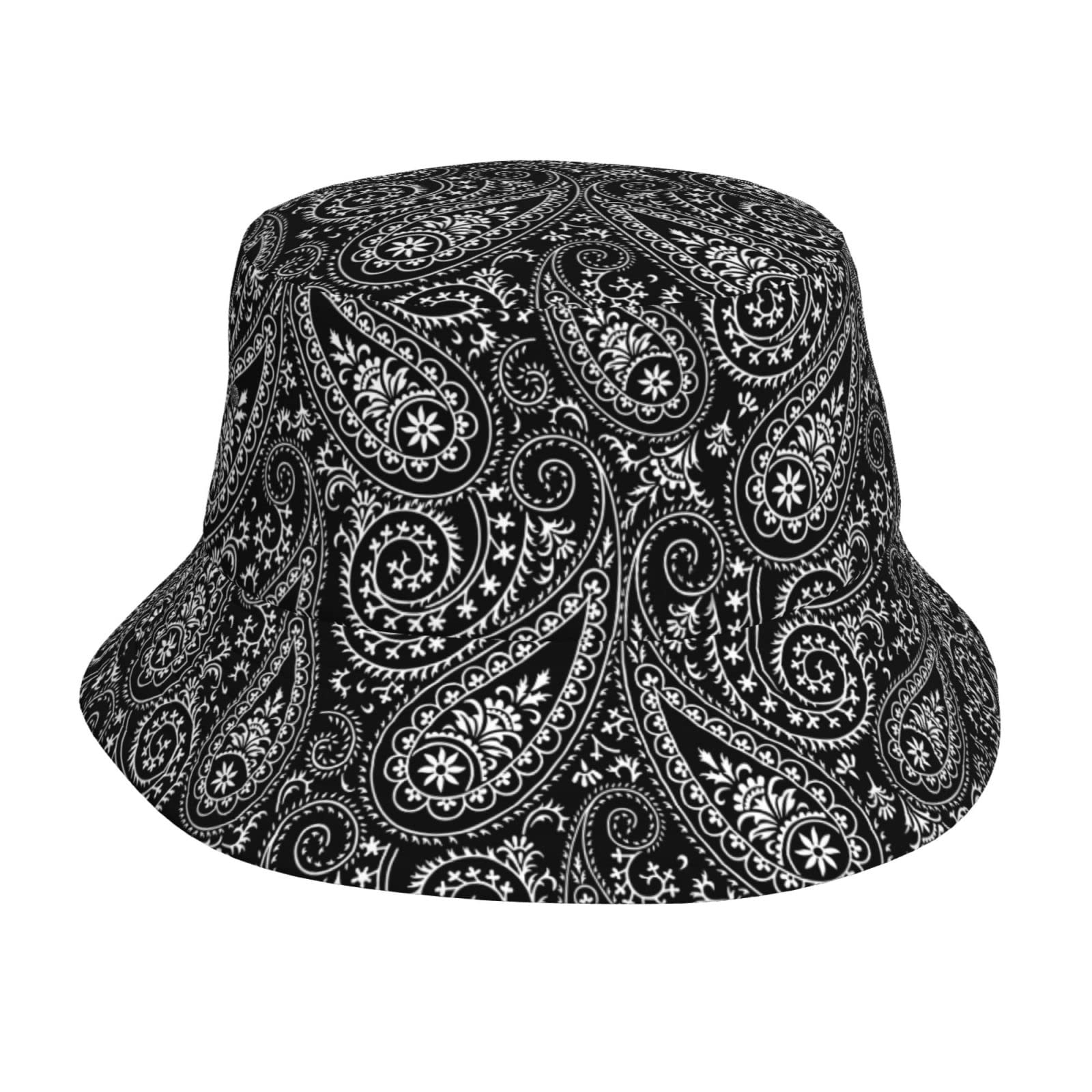 SJOAOAA Black Paisley Bucket Hats for Men Women Beach Travel Bucket Hat Summer Outdoor Packable Fisherman Sun Hat
