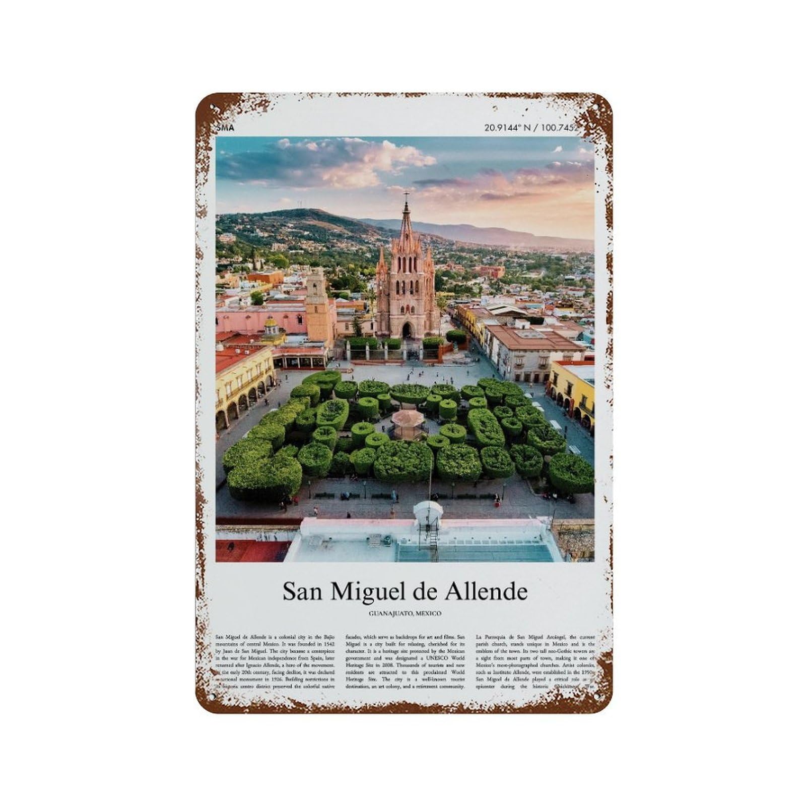 xiaoxiaoshen San Miguel De Allende Guanajuato, Mexico City Scenery Wall Decor Art Metal Tin Poster Modern Home Decor Art Home Bar Shop Decorations Vintage Sign 30x20cm
