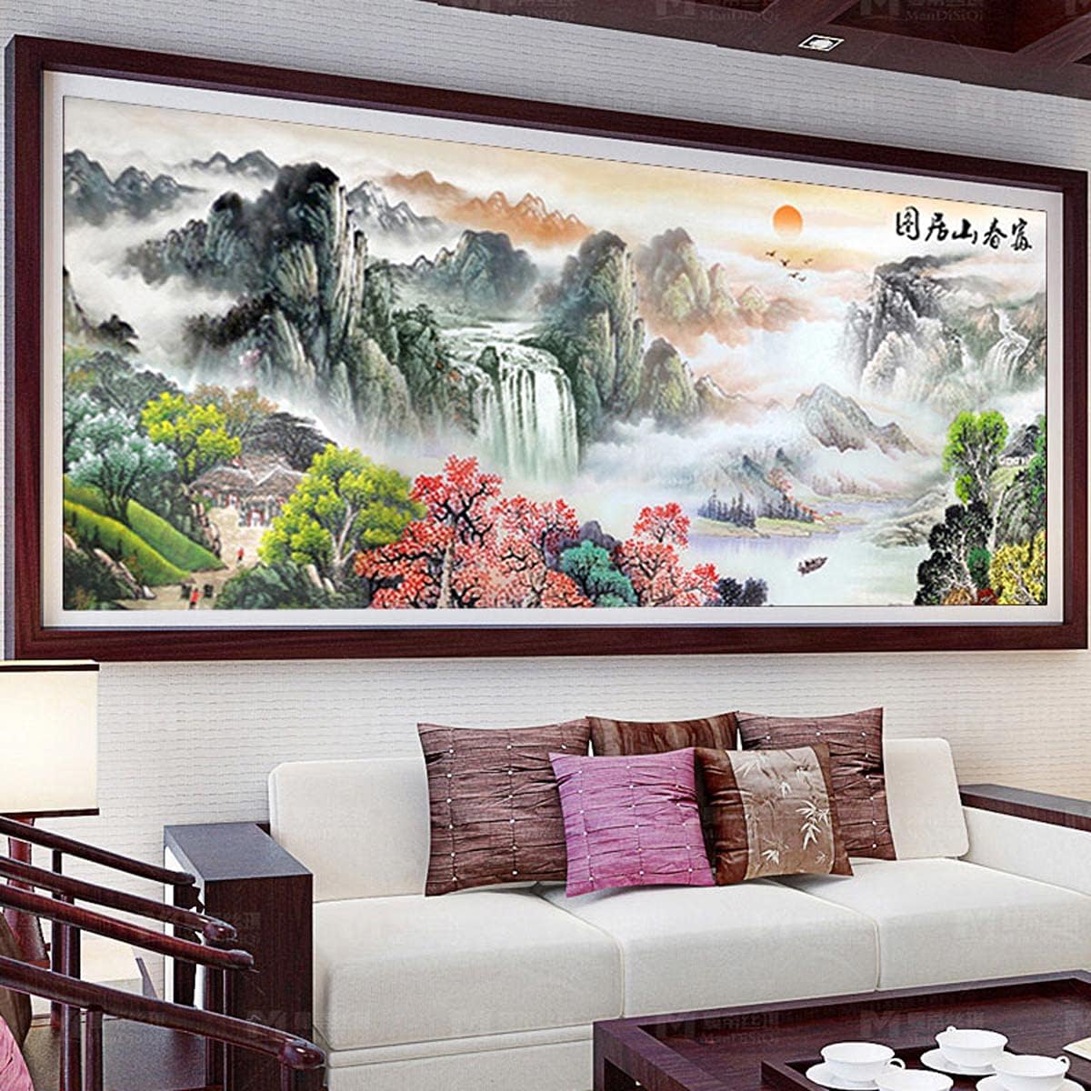 Instarry DIY 5D Diamond Painting Set Full Drill Diamond Dwelling in The Fuchun Mountains Rhinestone Cross Stitch Room Decor Art Craft Set 47.2x19.7 inch