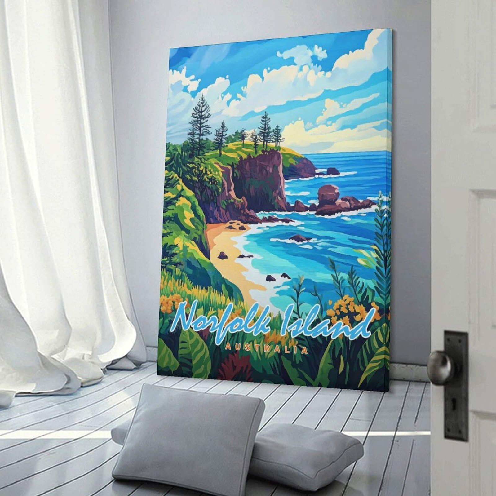 Junmoney Norfolk Island Landscape Canvas Wall Decor, 24x36inch(60x90cm), for Art Walls, Layered Displays Or Homes, Home Wall Art for Statement Displays