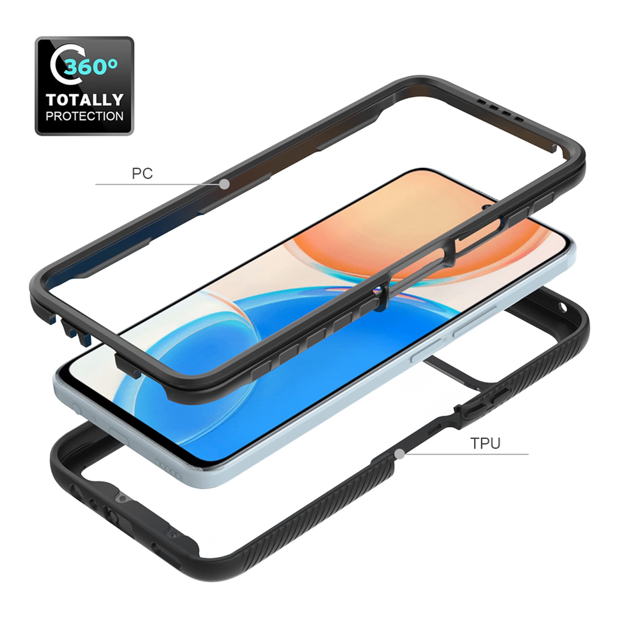 Cover Per Honor X8 – Custodia Ibrida TPU/PC Con Supporto 360° E Anello Magnetico, Blu
