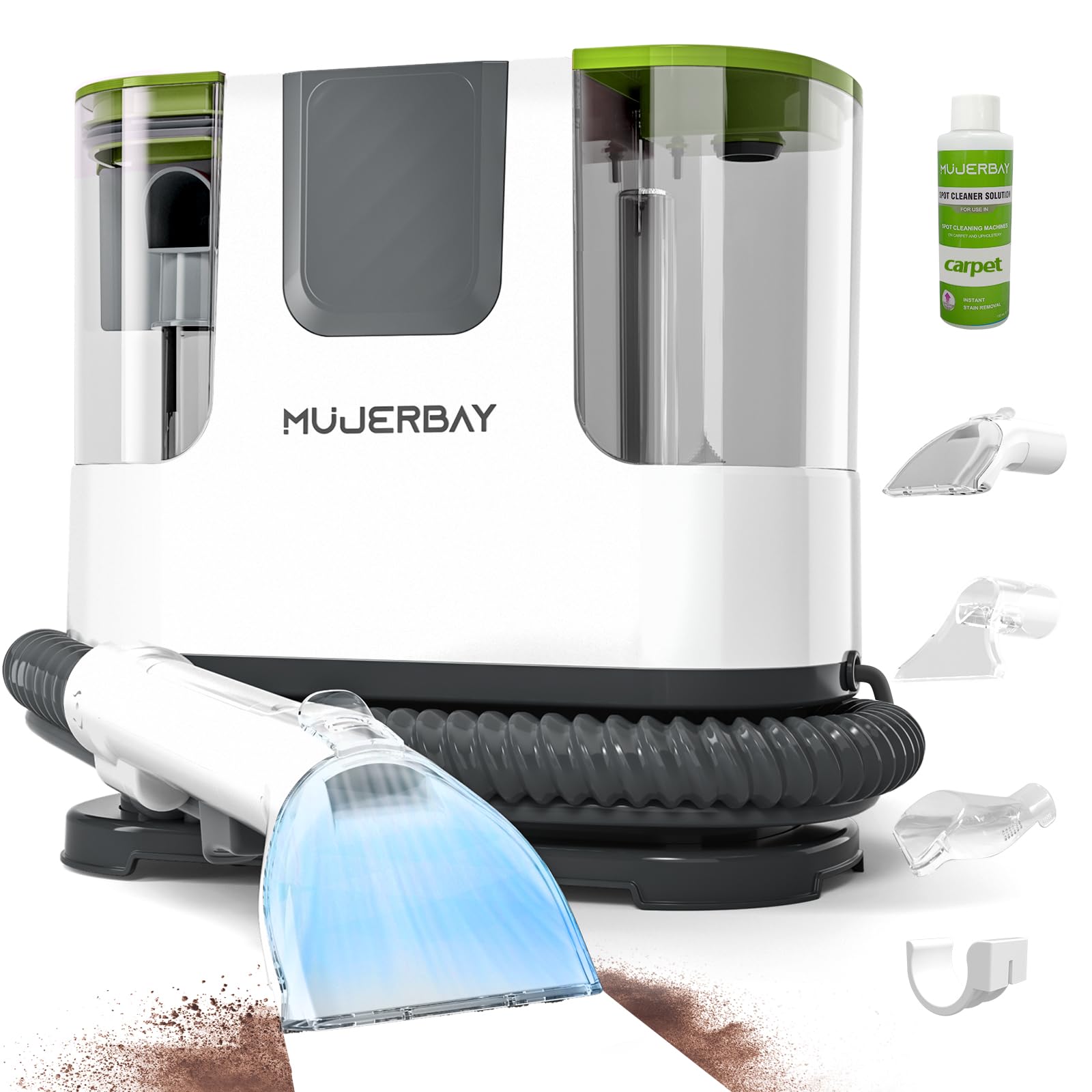 Upholstery Carpet Cleaner MUJERBAY 12Kpa Portable Spot Stain Cleaner Shampooer Easy Move with Universal Wheels Handle 1 18-inch