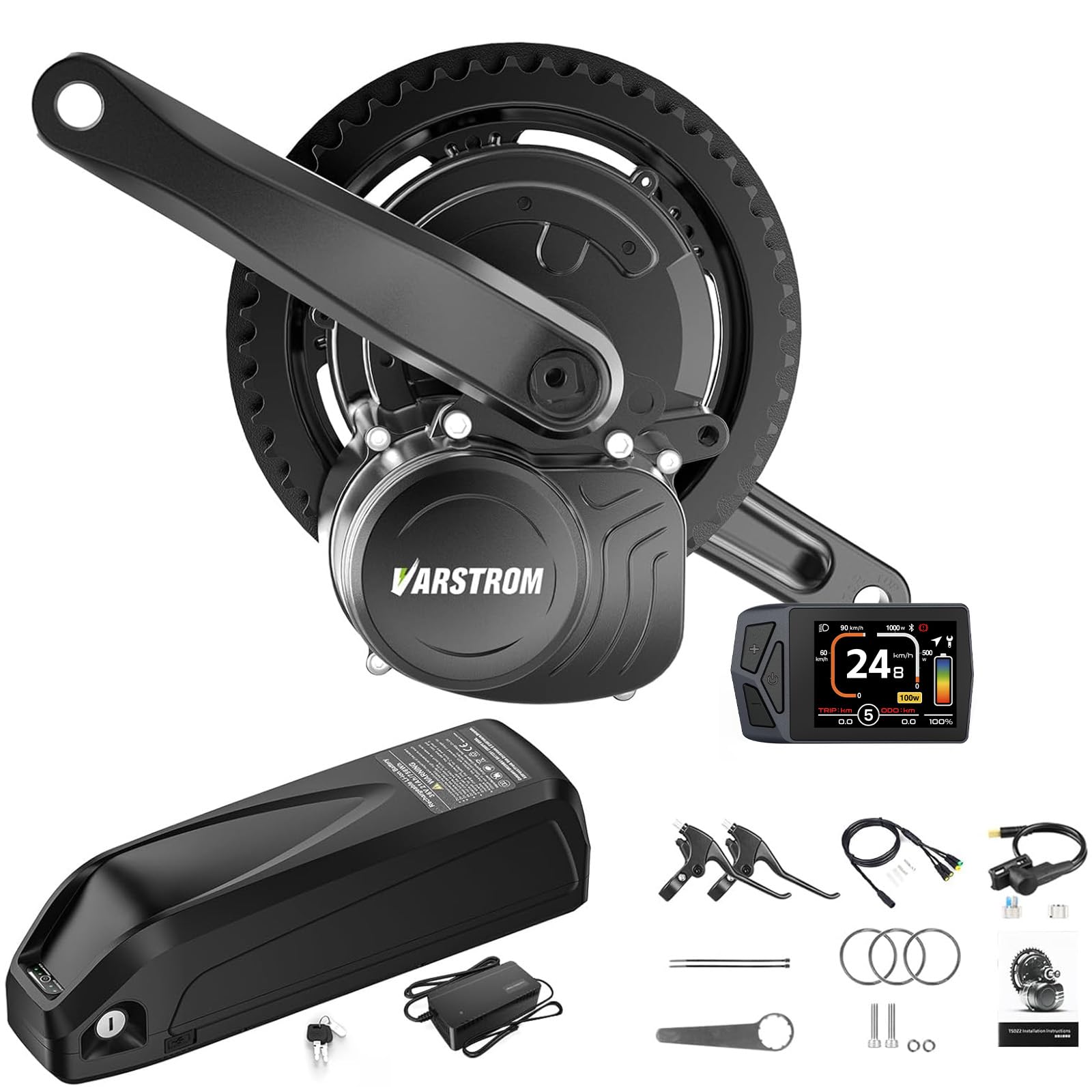 TSDZ Motore Centrale 36V 250W TSDZ-2B con Schermo LCD EKD01 Multilingua con Batteria da 36V 13Ah, Kit di Conversione Bici Elettrica Motore Centrale Sensore di Torque