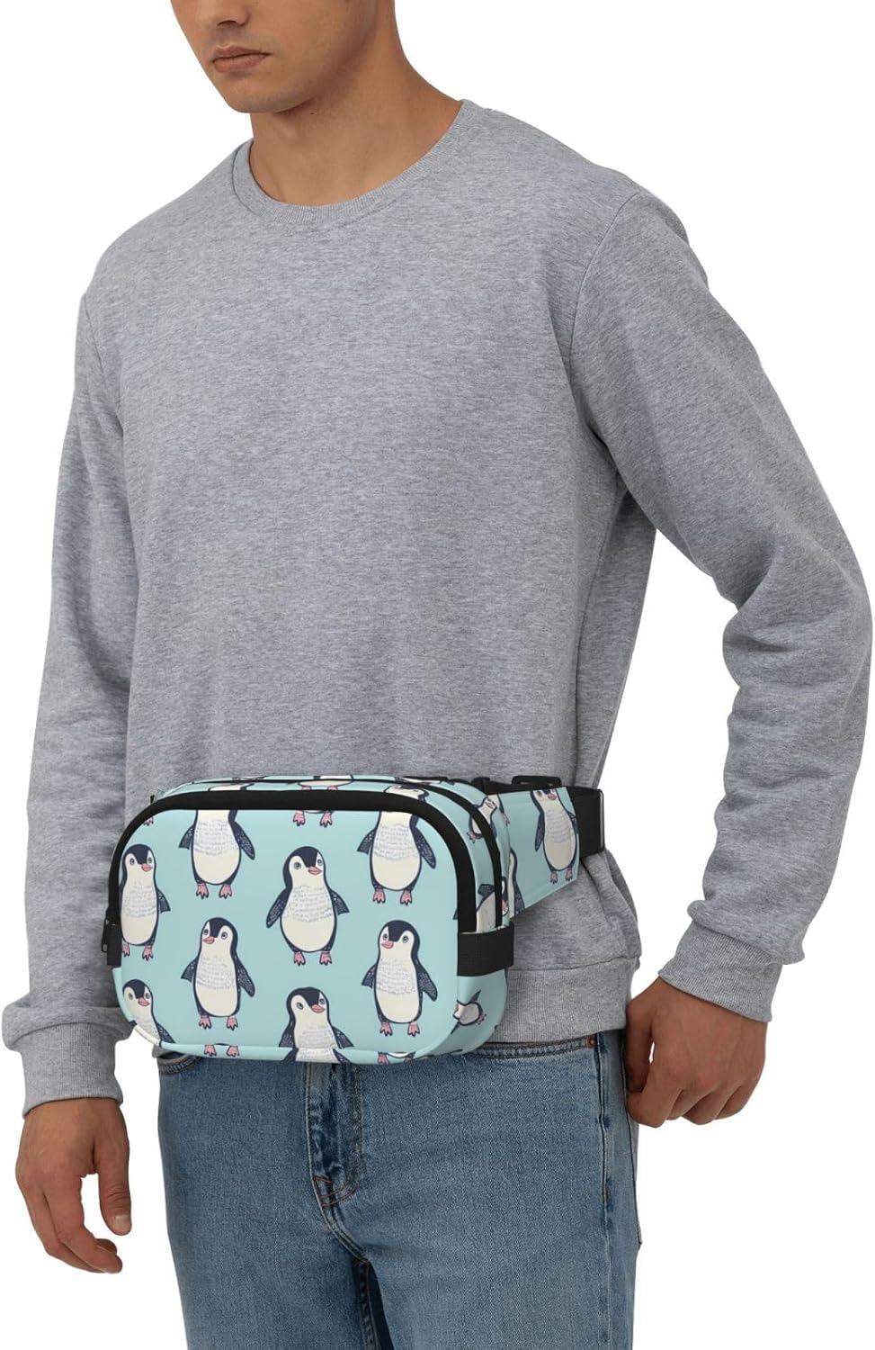 Cute Animal Penguin Pattern Fanny Pack for Women Men Fashion Waist Packs with Adjustable Strap Crossbody Belt Waist Bag for Hiking Running Travel