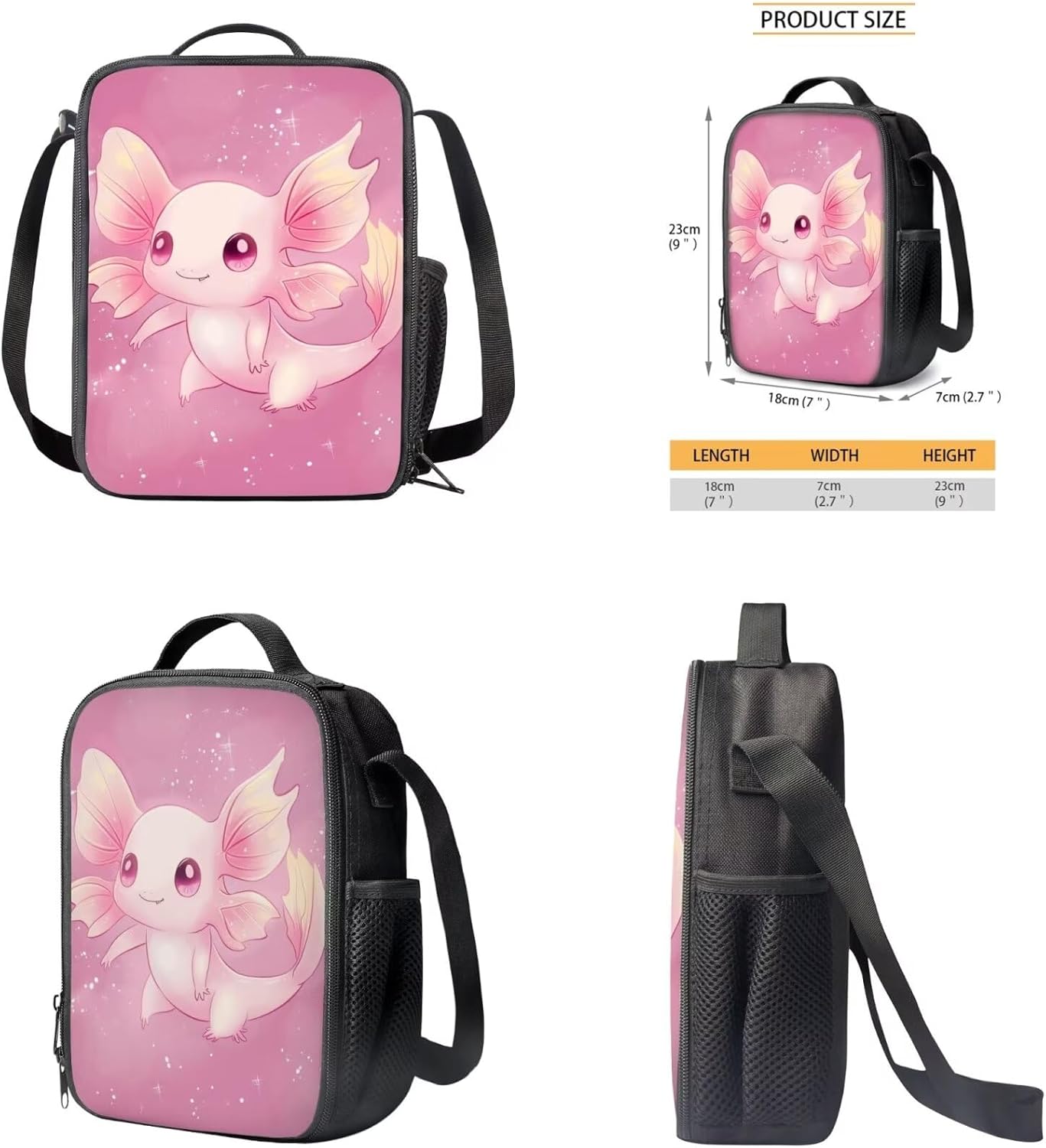 Pink Axolotl Backpack for Girls for School Book Bags for Kids with Lunch Boxes Set Pencil Box Portables Backpacks for Teens Girls for Schools Nurseries Kindergartens