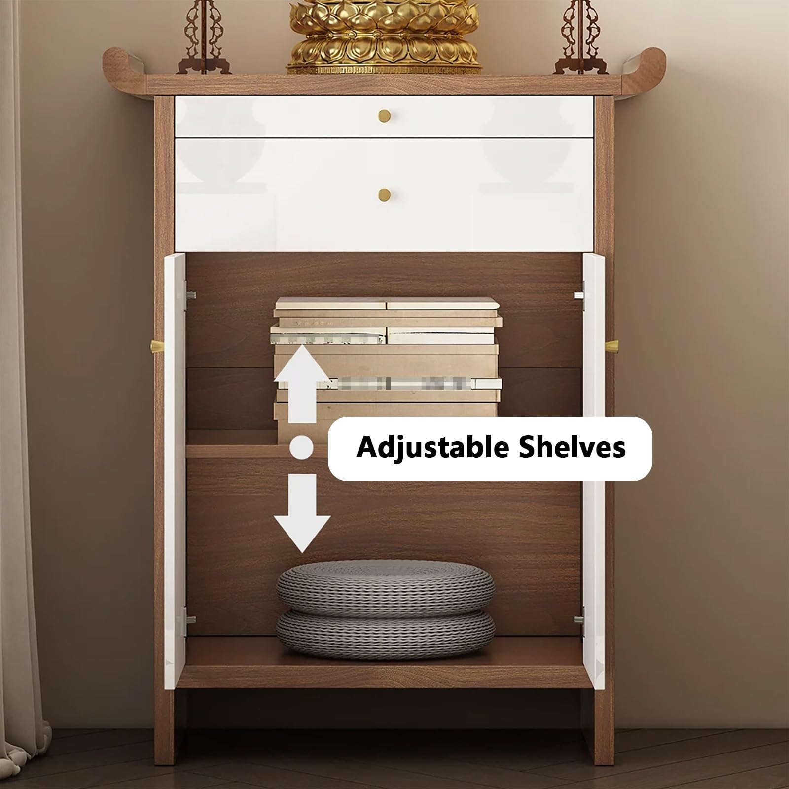 Armadietto da meditazione in legno, con cassetto portaoggetti da altare con ripiano regolabile, tavolo spirituale per esporre incenso, perfetto per casa o ufficio