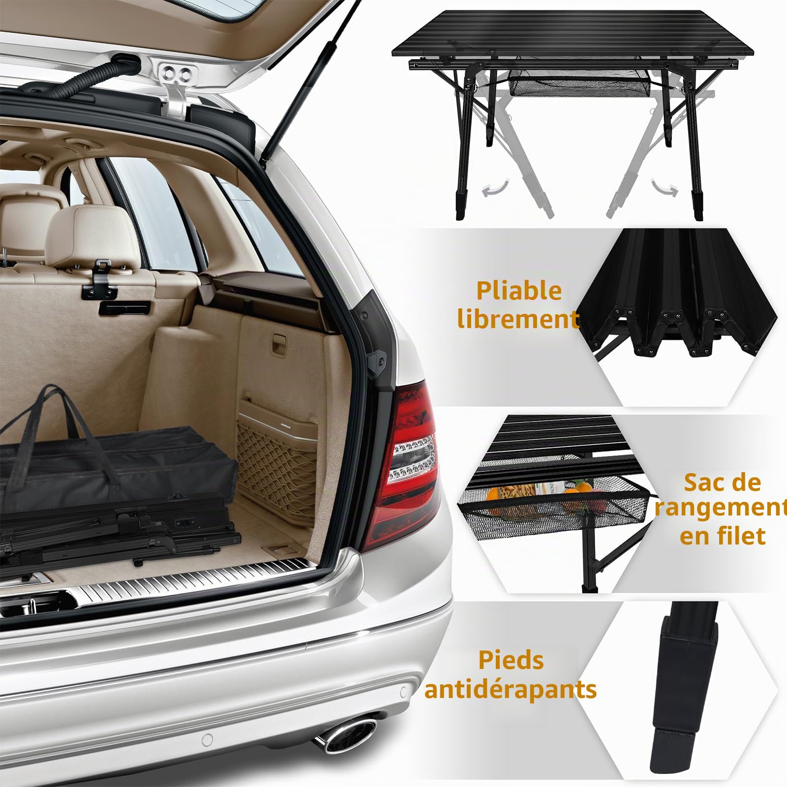 YRHome Table de Camping Pliable et Réglable en Hauteur - 90 x 53 cm en Aluminium - Pour Jardin et Extérieur (Noir)