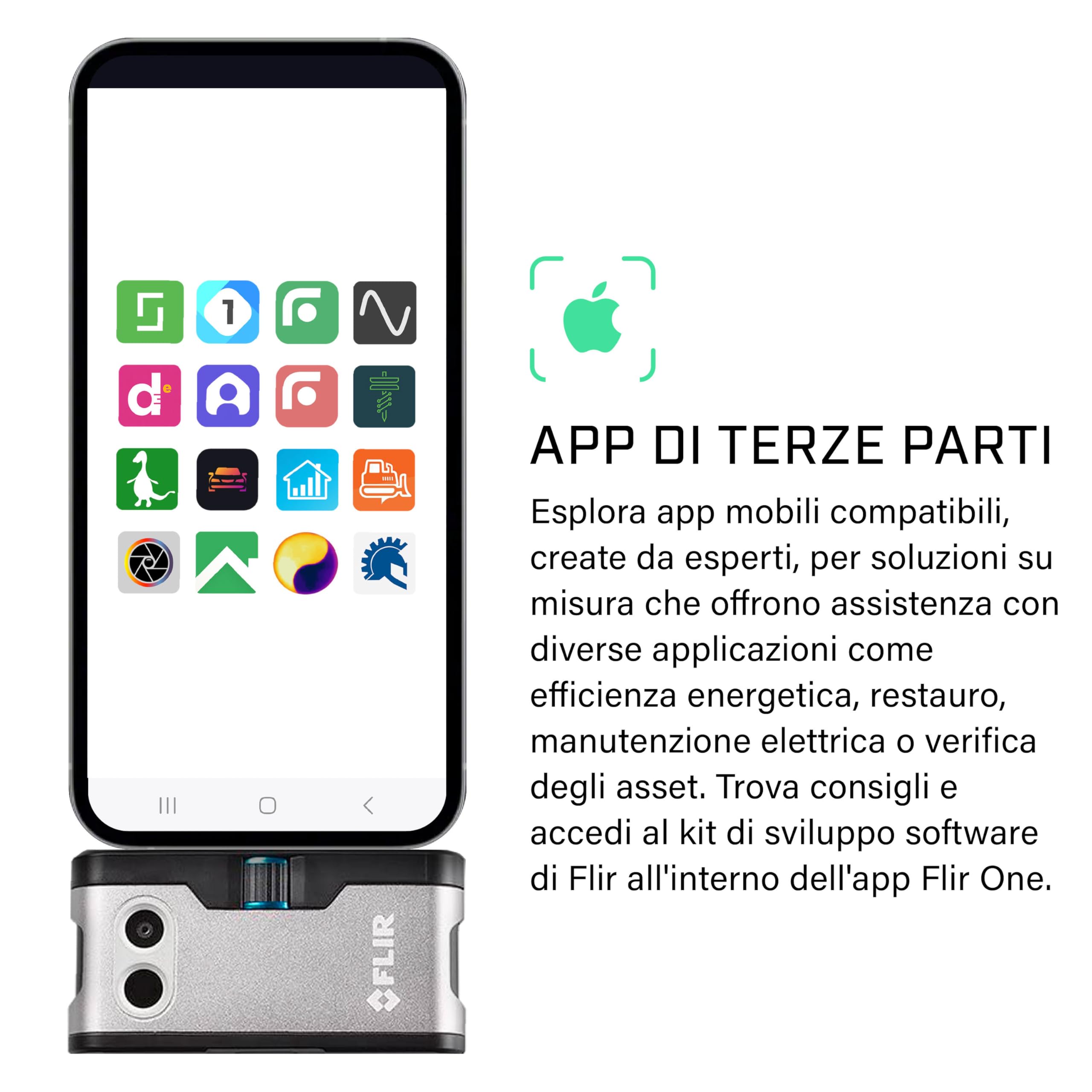 Flir One - Termocamera Per Smartphone iOS (iPhone 14 E Precedenti Con Porta Lightning), Super Risoluzione 240x180 (IR Nativo 80x60)