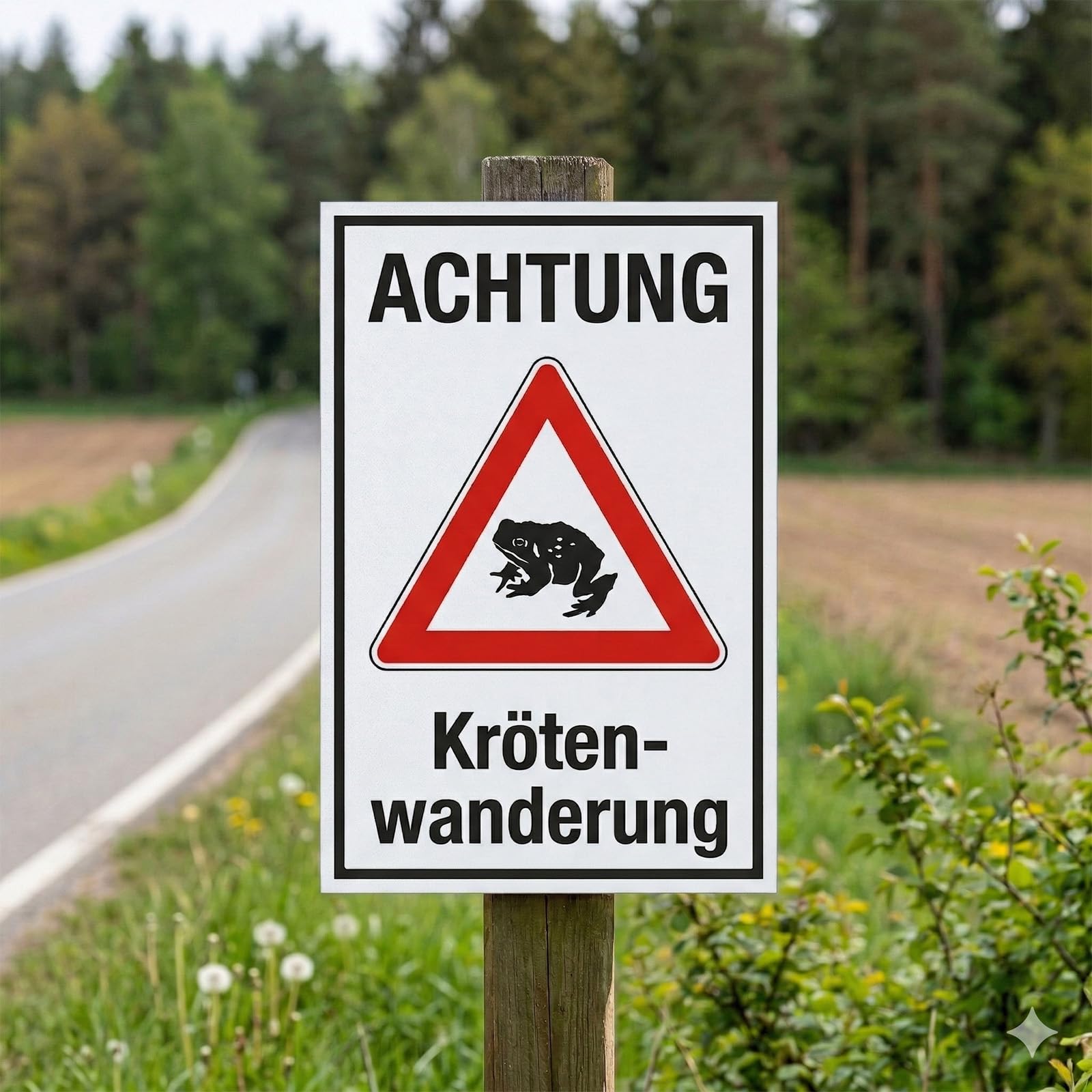 "Achtung Krötenwanderung rot" – Hochwertiges Sicherheitsschild für den Außenbereich 3 mm Alu-Verbund 450 x 300 mm
