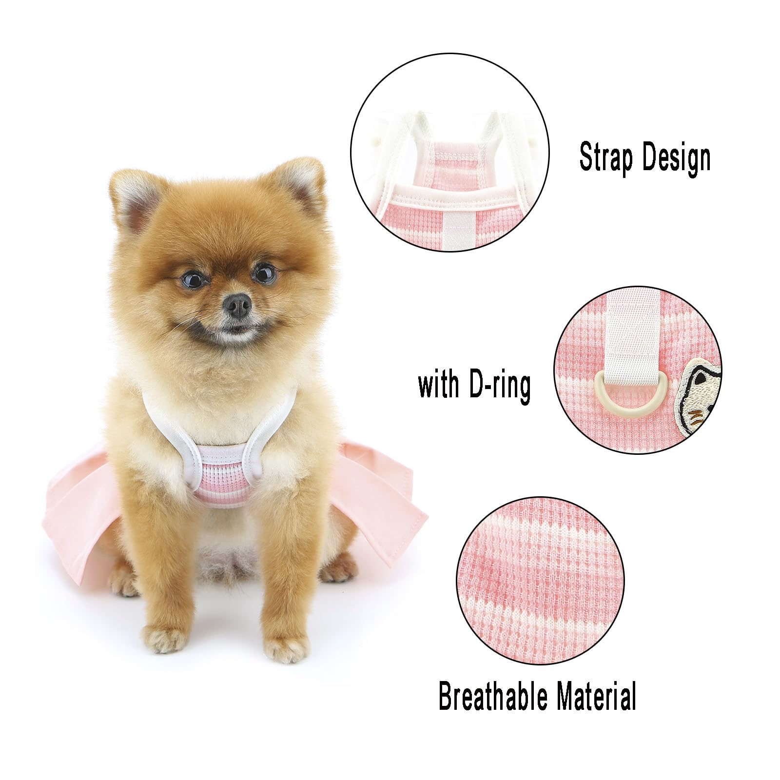 PAIDEFUL Small Dog Dresses Clothes,Sweet Puppy Sundress Summer Cool Pleated Skirt for Girl Dogs Soft Breathable Pet Vest Shirts Doggie Stretchy Pullover Cat Costume Chihuahua Apparel D-ring,Pink,M - Image 3