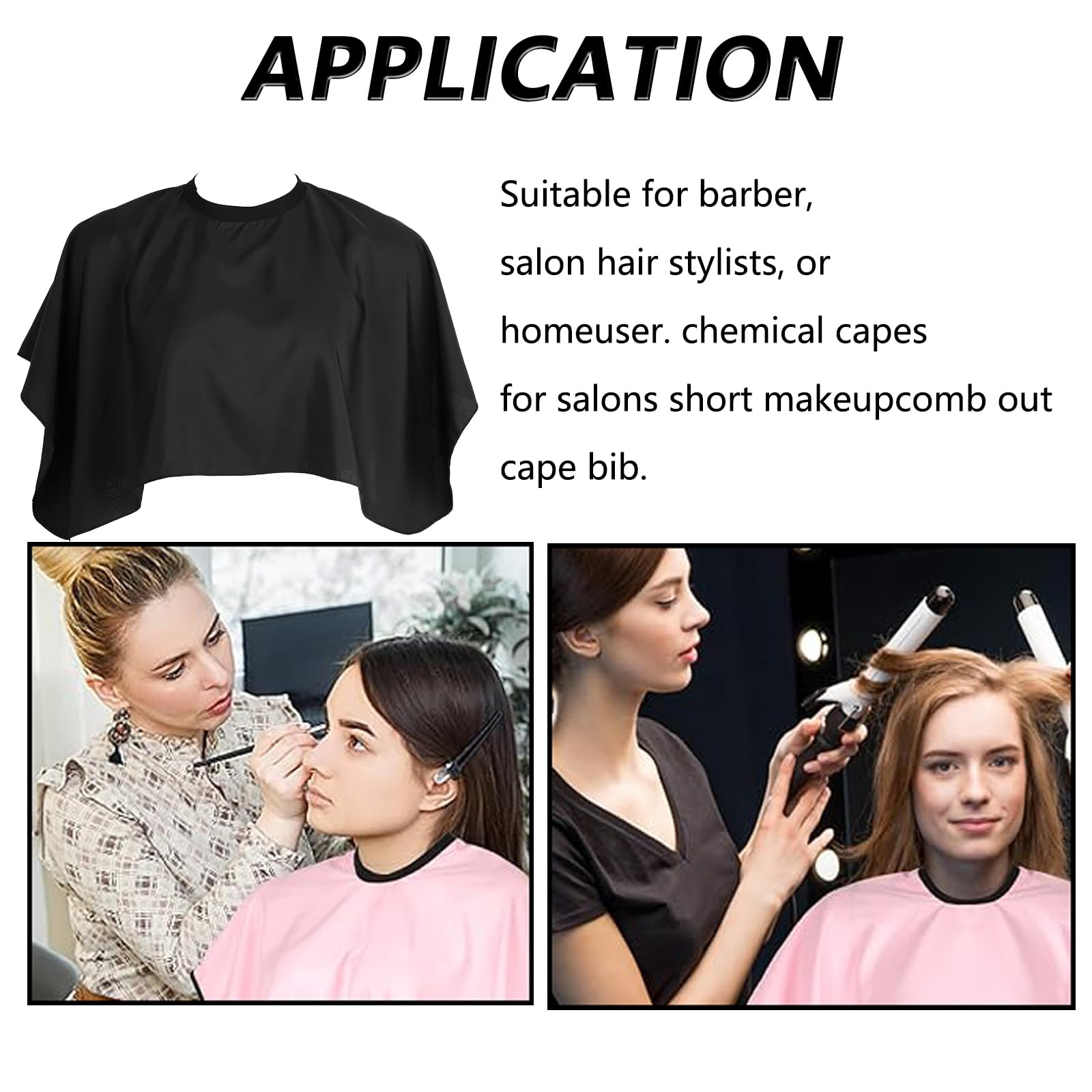 Frisierumhang Kurz, 2 Stück Wasserdichter Make up Umhang Friseurumhang Haarschneideumhang mit Klettverschluss für Salon Haarschneiden Friseur (Schwarz, Rosa)