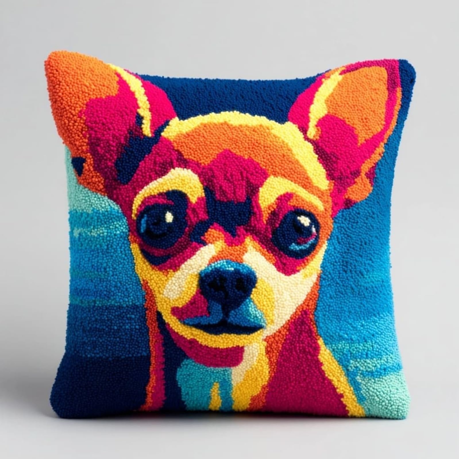 Axiangzik Latch Hook Kits For Adults,Chihuahua Dogs Latch Hook Pillow Kits,17X17in Crochet Yarn Kit For Beginners,Diy Needlework Crafts Cover Case With Printed Canvas