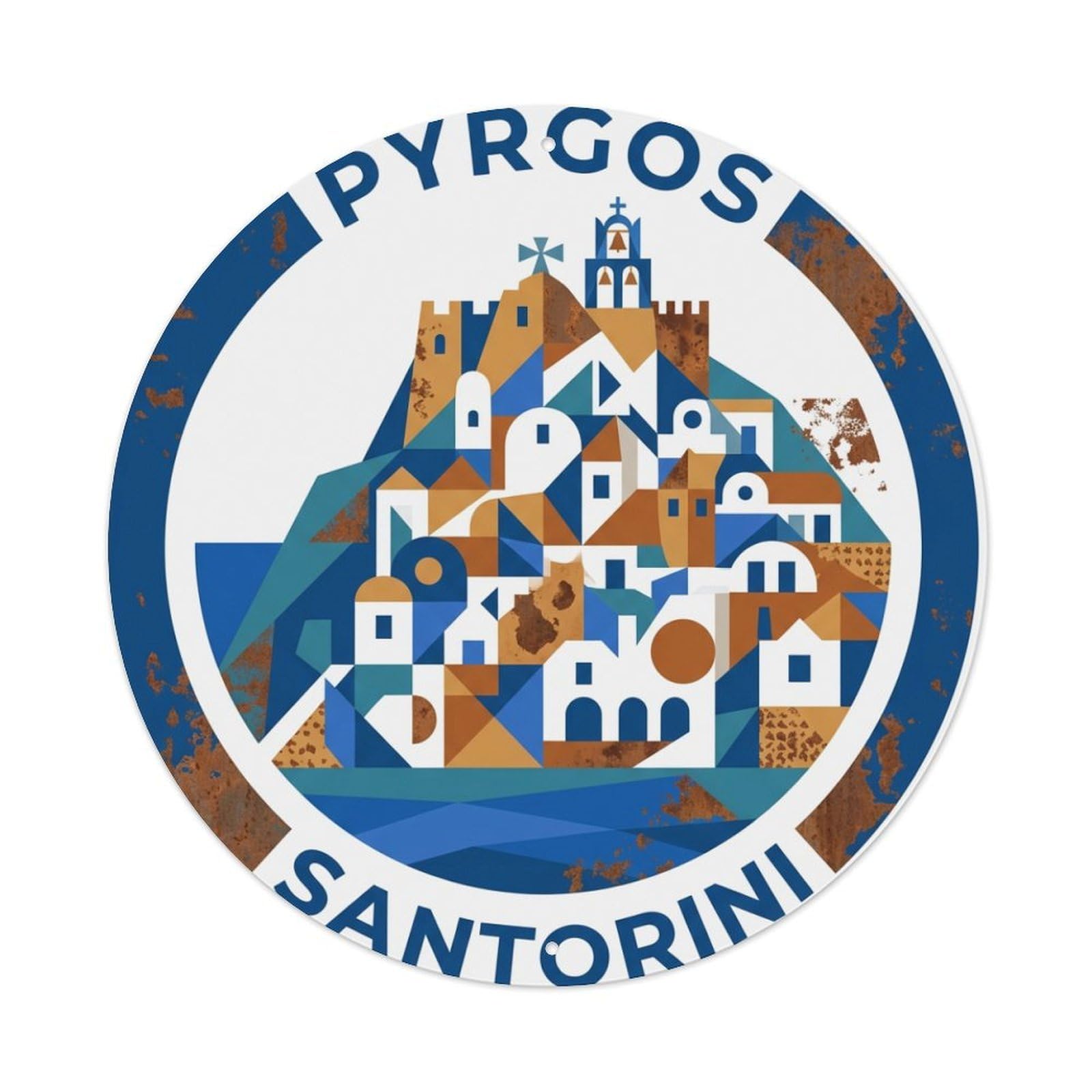 Galvaxio Style Vintage Travel Pyrgos Santorini Hilltop 1 Metal Tin Sign