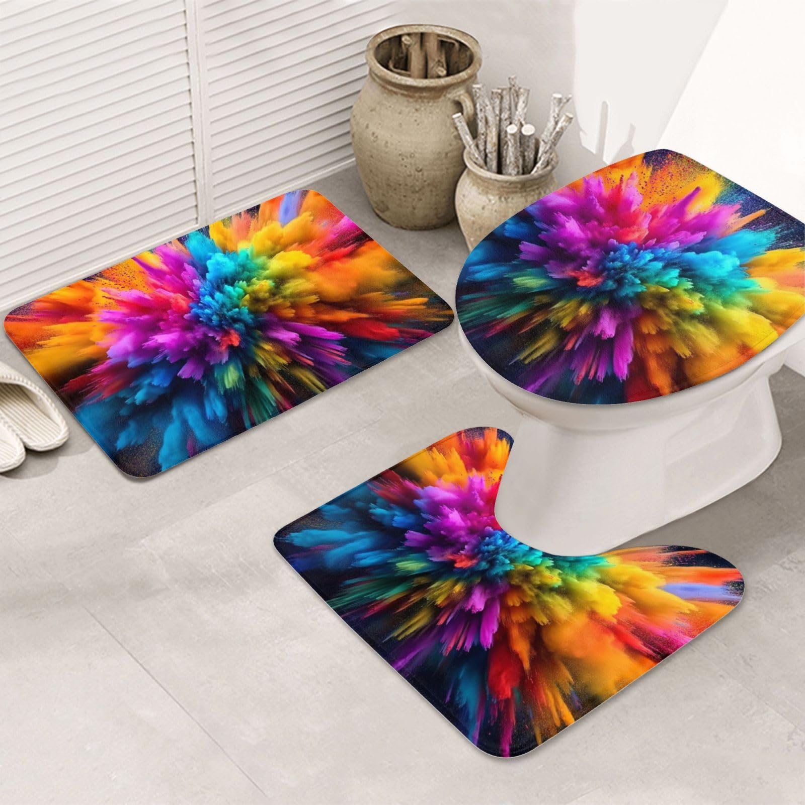 Juego de 3 alfombras de baño de microfibra densa con acabados textiles reforzados
