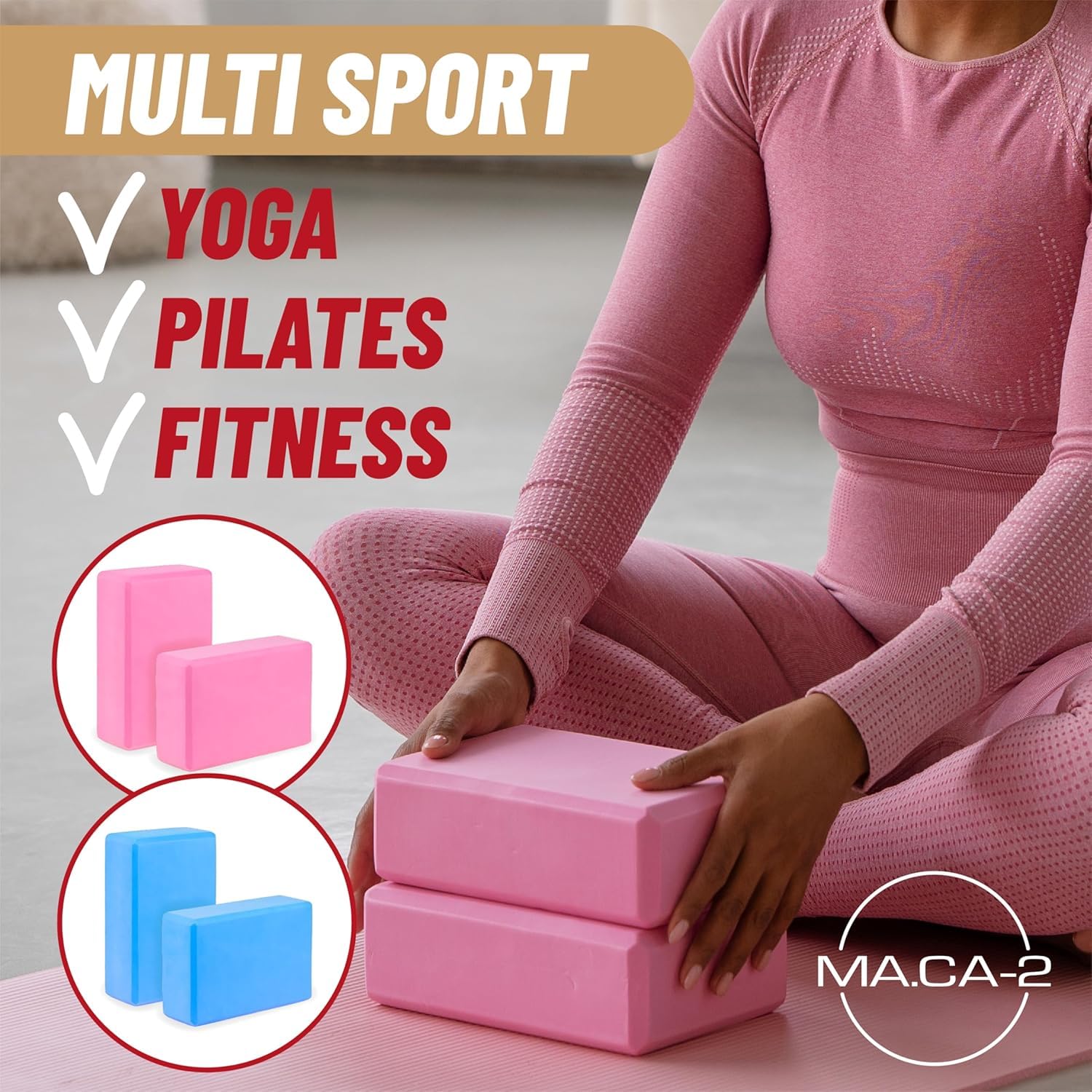 Set di mattoncini Yoga in schiuma EVA, leggeri e resistenti, antiscivolo, ideali per Pilates, stretching, meditazione e riabilitazione, Facili da pulire, adatti a principianti e avanzati BLU