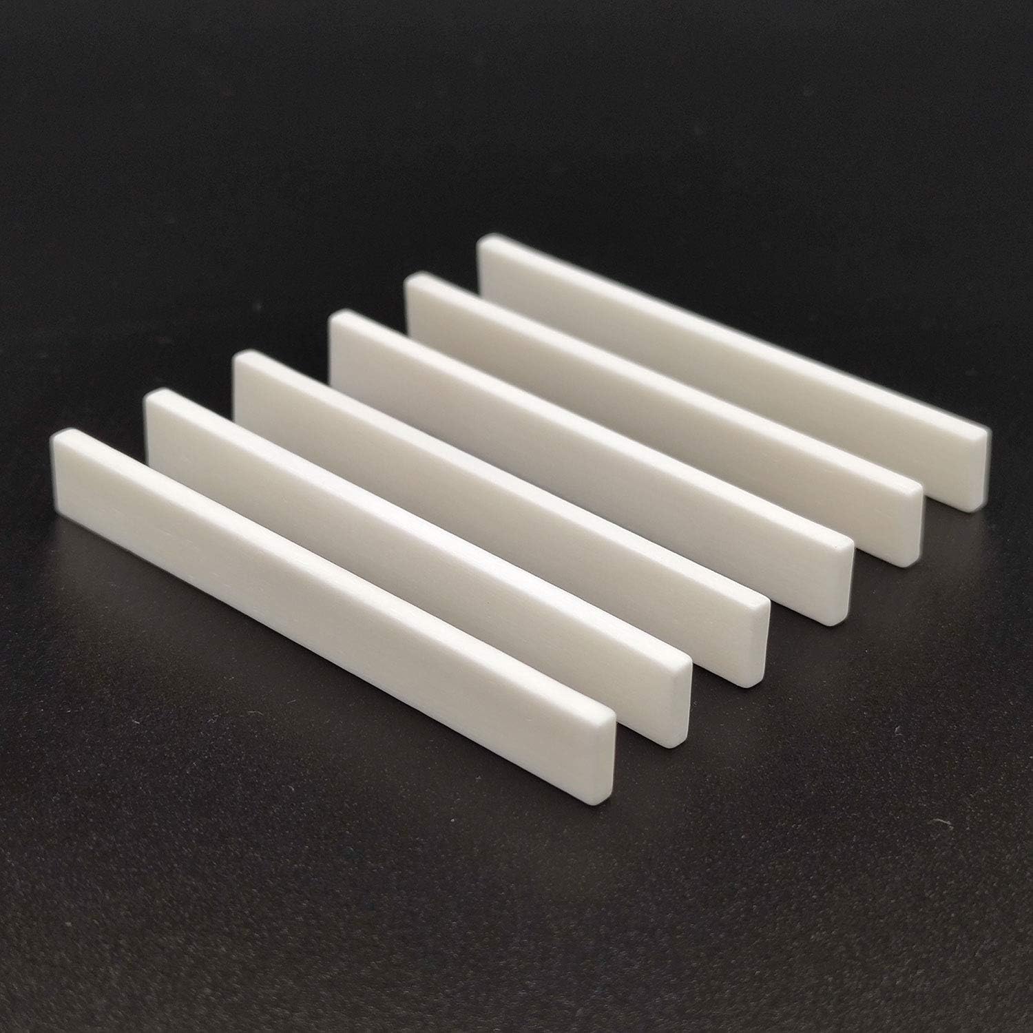 6Pcs Blank & Uncut Guitar Bridge Saddles White Color Made of Real Bone 80x3x10mm for Electric & Acoustic & Classical & Cigar Guitar, Mandolin, Banjo, Ukulele Part Replacement