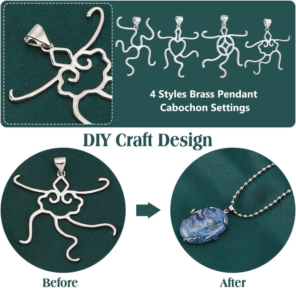 PH PandaHall 4pcs Silver Pendant Blanks, 18K Gold Adjustable Pendant Blank Brass Charm Base Setting Claw Prong Pendants Blanks for DIY Women Gemstone Setting Handmade Necklace Jewelry Making - Image 4