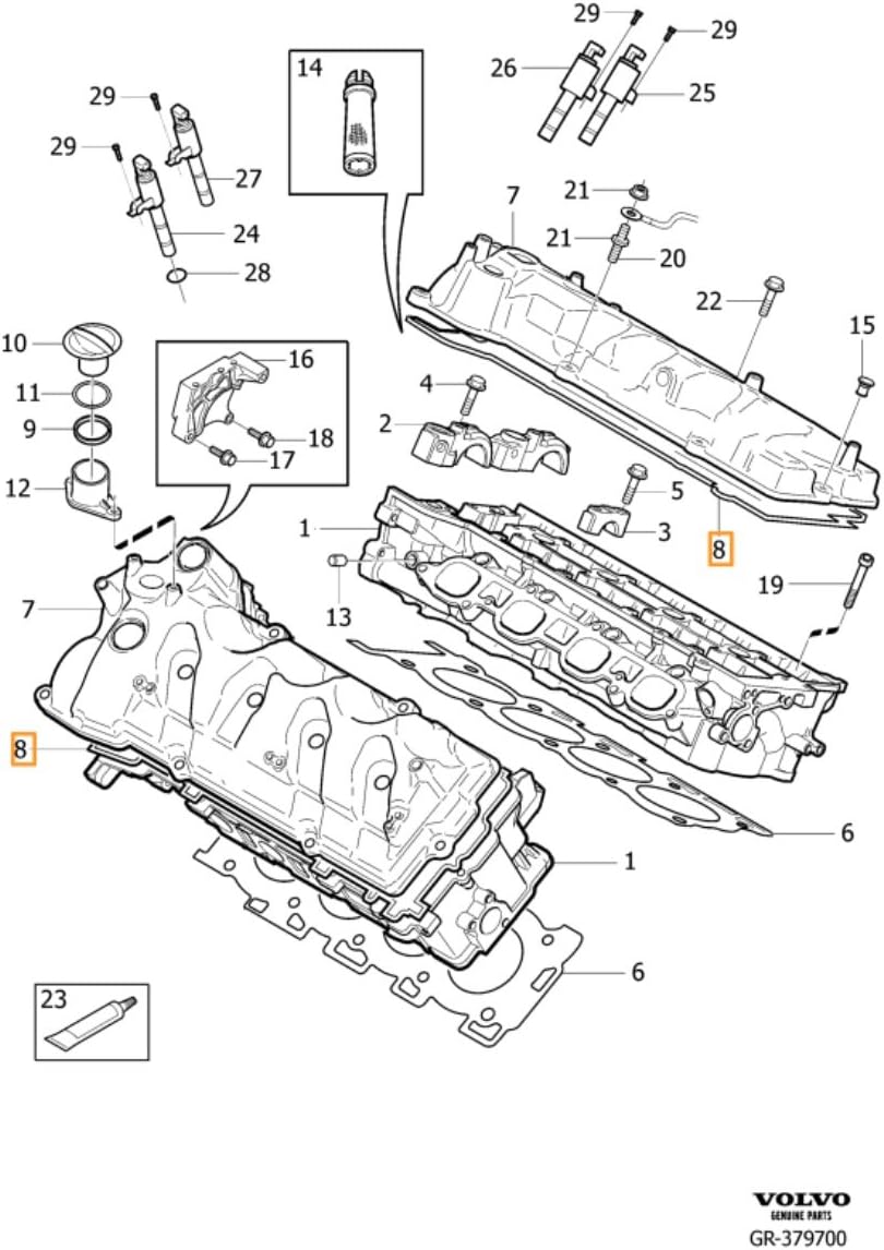 Genuine Volvo 30720095, Rear Valve Cover Gasket (S80,XC90 V8)