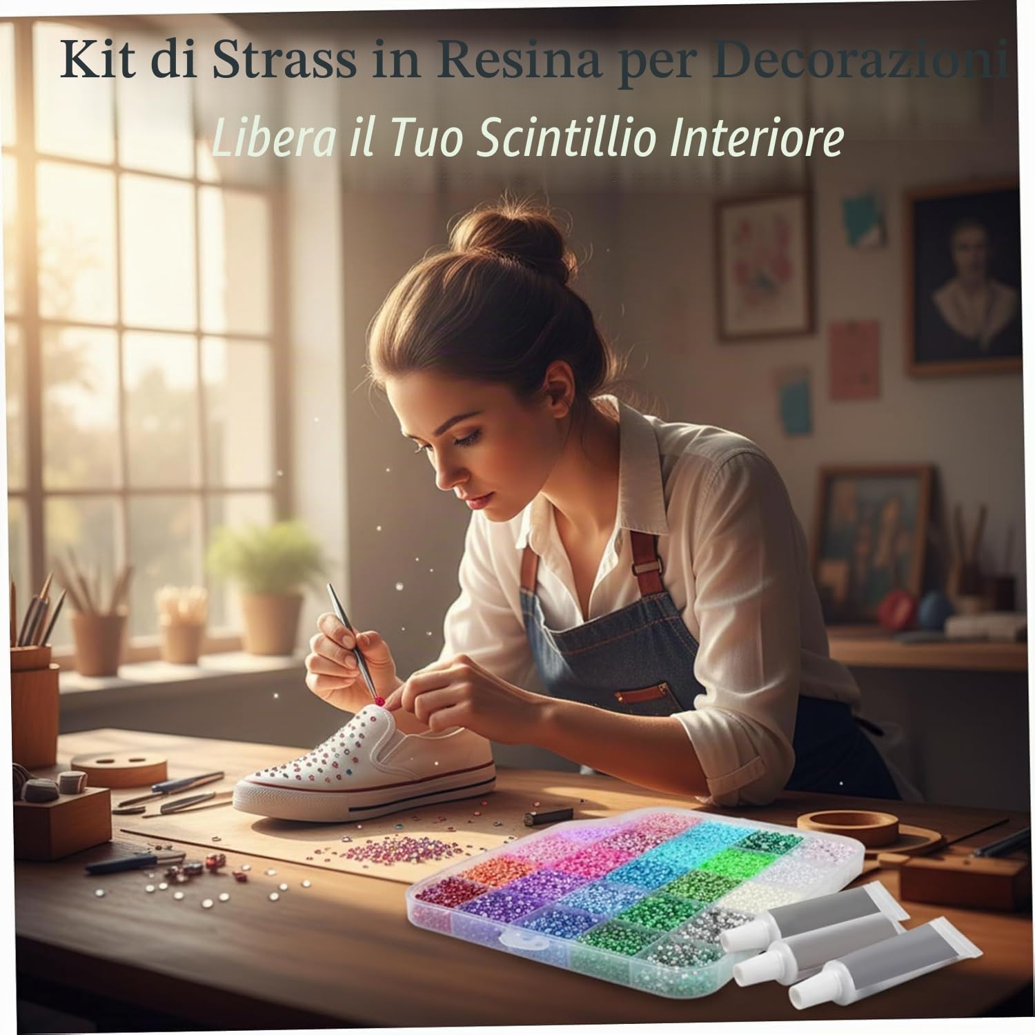 Kit di strass in resina Bedazzling, 32000 pezzi, 40 colori, gemme con retro piatto da 3 mm e colla 3x10 ml, strass per nail art, artigianato, abbigliamento, scarpe, tazze, kit di decorazioni fai da te