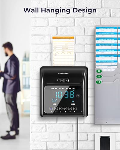 Miniatura 7 de Volcora Reloj de tiempo para empleados con 150 tarjetas de tiempo, 1 cinta de tinta, 1 estante, máquina de relojes de tiempo para pequeñas empresas