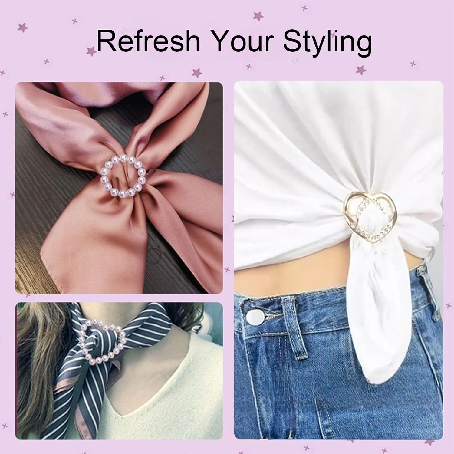 Comelodiant 6 PCS Women T-shirts Clips Scarf Ring Shirt Tie Clips Waist Cinching Knotted Buckle for Women Clothes Coner Metal Buckle Accessories - Image 5