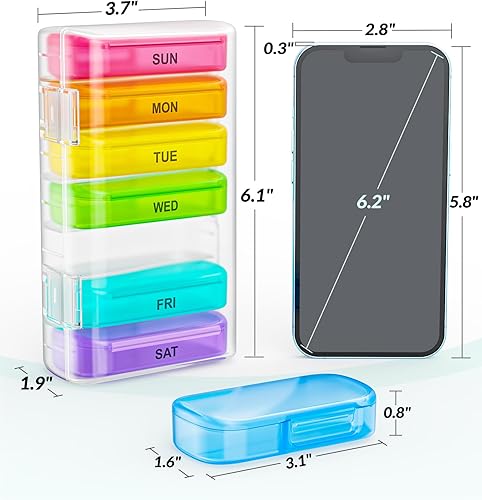 Vista 7 de ZIKEE 7 Packs Extra Large Pill Organizer, Portable Pill Box 7 Day for Pocket, Purse, Weekly Pill Case with Dual-Protection Design, Pill Container