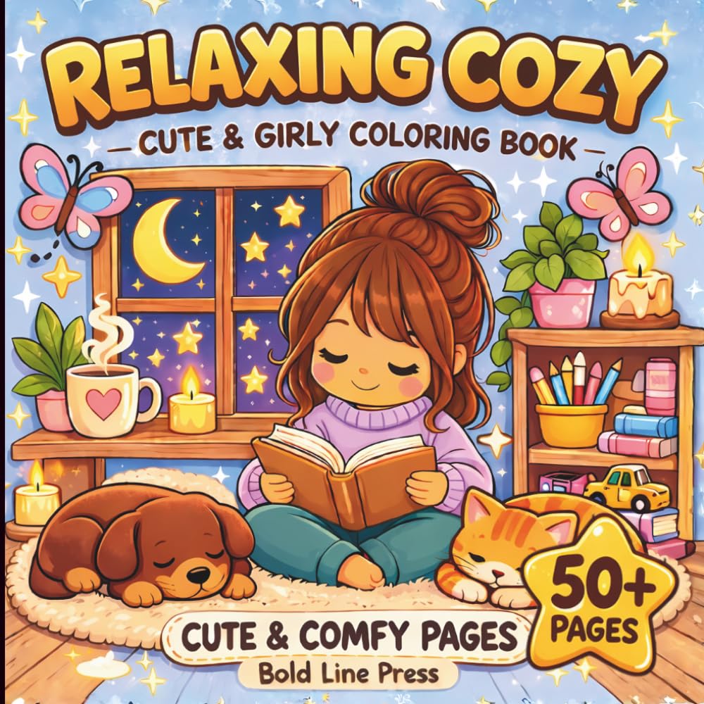 Relaxing Cozy Coloring Book: Bold and Easy Minimalist Illustrations for Stress Relief and Self-Care for Adults and Teens