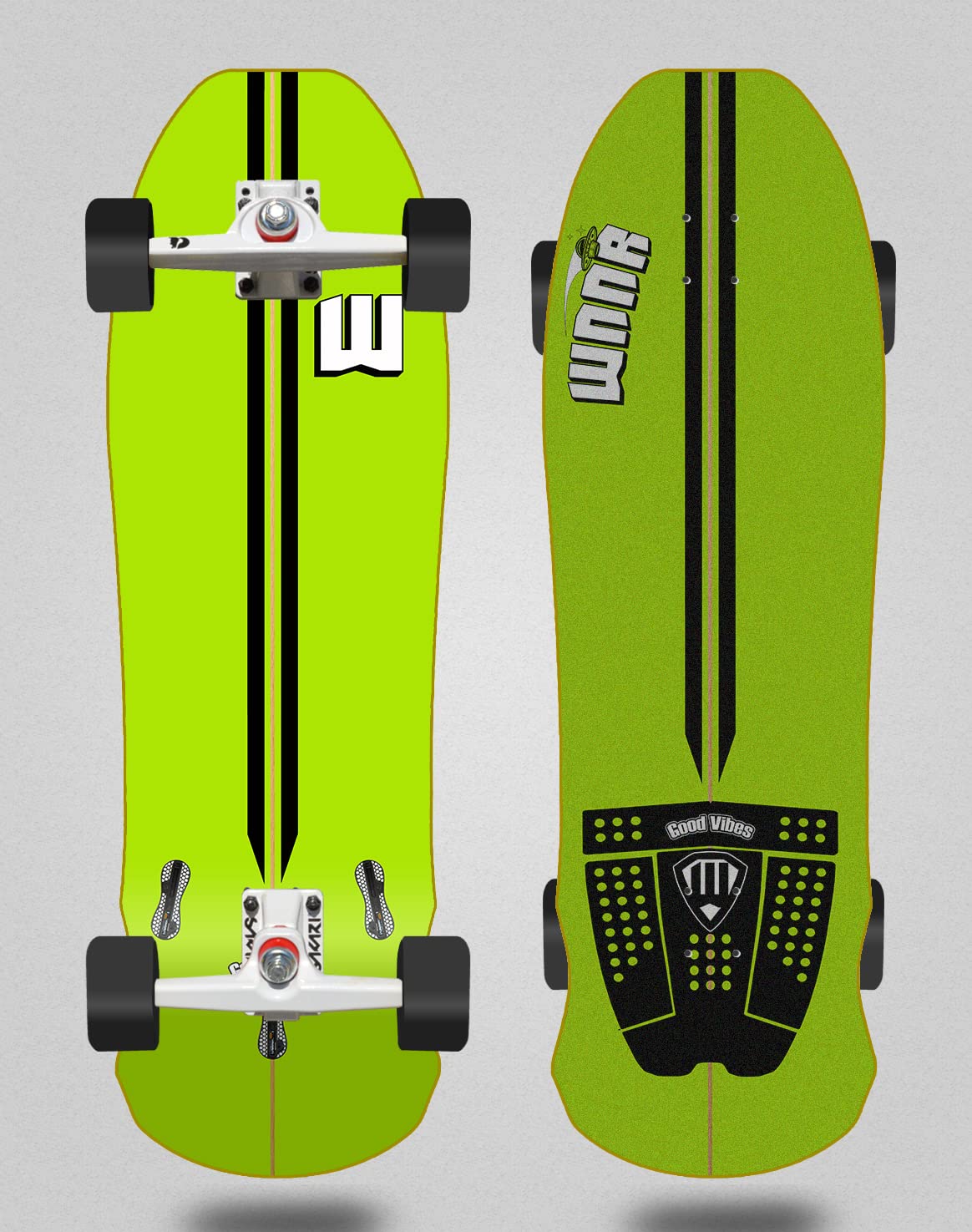 WNNR surfskate Sakari Complete with SGI Surf Skate Trucks GBS Green Rosk 9.5x31