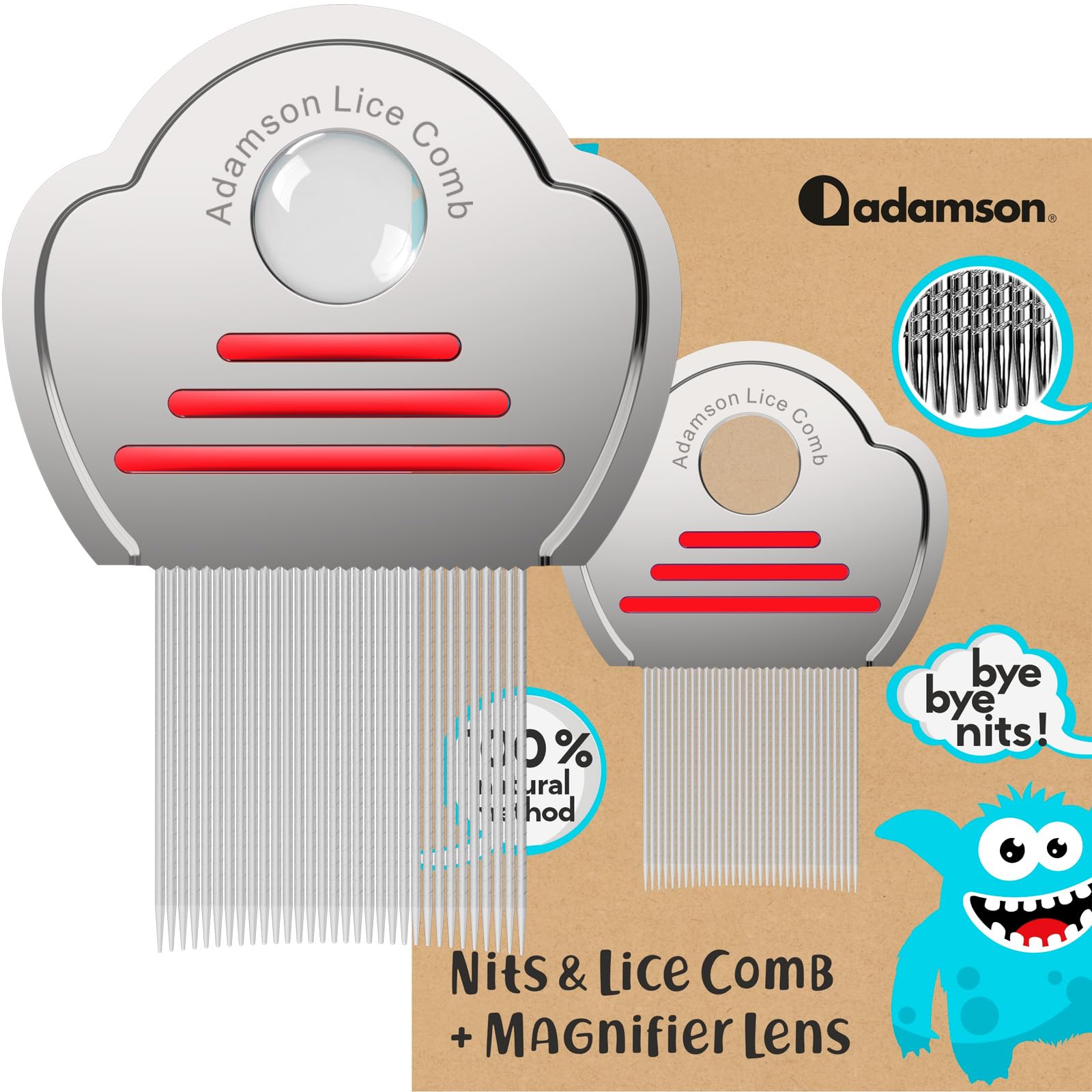 Adamson Lice Comb - Stainless Steel Lice Comb for Kids - Effective Nit Comb - Lice Combs for Thick Hair - Durable and Easy to Clean - Peine para Piojos y Liendres para Niñas