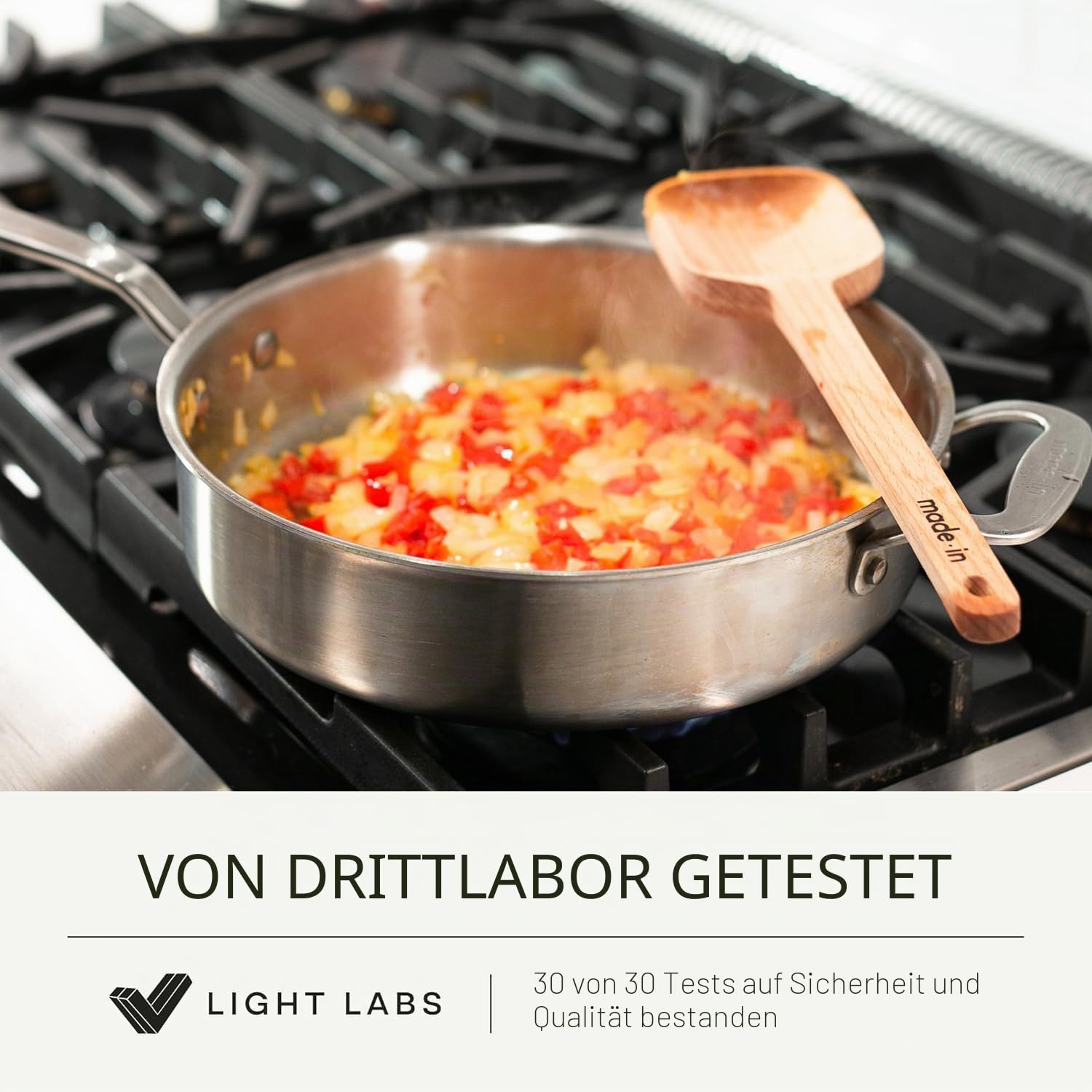 Made In Cookware – 3,1 l Sautépfanne aus Edelstahl – 5-lagige Edelstahlbeschichtung – Professionelles Kochgeschirr – Induktionskompatibel – Hergestellt in Italien