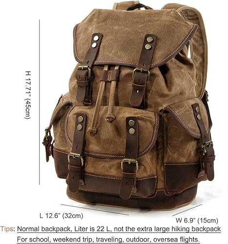 Miniatura 2 de WUDON Mochila de viaje para hombre, mochila de senderismo de lona encerada de cuero genuino, L, Mochilas de viaje