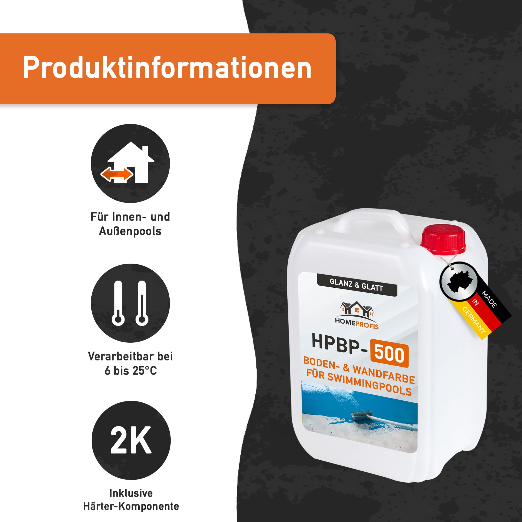 Home Profis® glänzende Swimming Pool Farbe Flüssigkunststoff (25m²) | Über 30 Farben | Chlorbeständig | Wasserdicht | 2K Epoxidharz Schwimmbadfarbe | RAL 5010 Enzianblau | HPBP-500