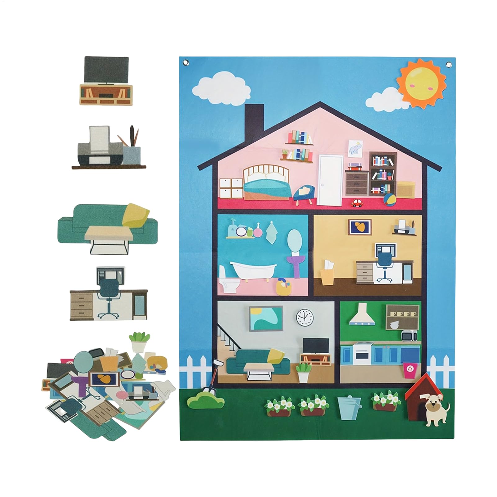 Générique Felt Story Board, Children's Interactive Wall Set, 40.94x29.53 inches Sensory Learning Activity, Reusable Decorative Felt Game, Large Board for Classroom Nursery Preschool Aged 3+