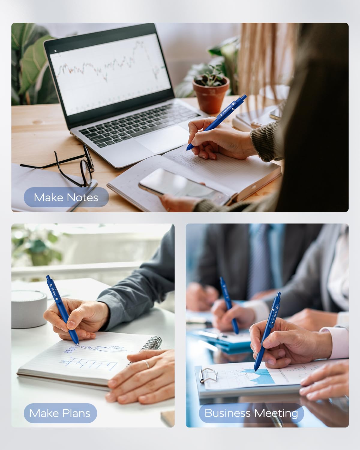 Blue Gel Pens 6Pcs Quick Dry Blue Ink Pens with 3 Extra Refills Fine Point Retractable Smooth Writing — view 6