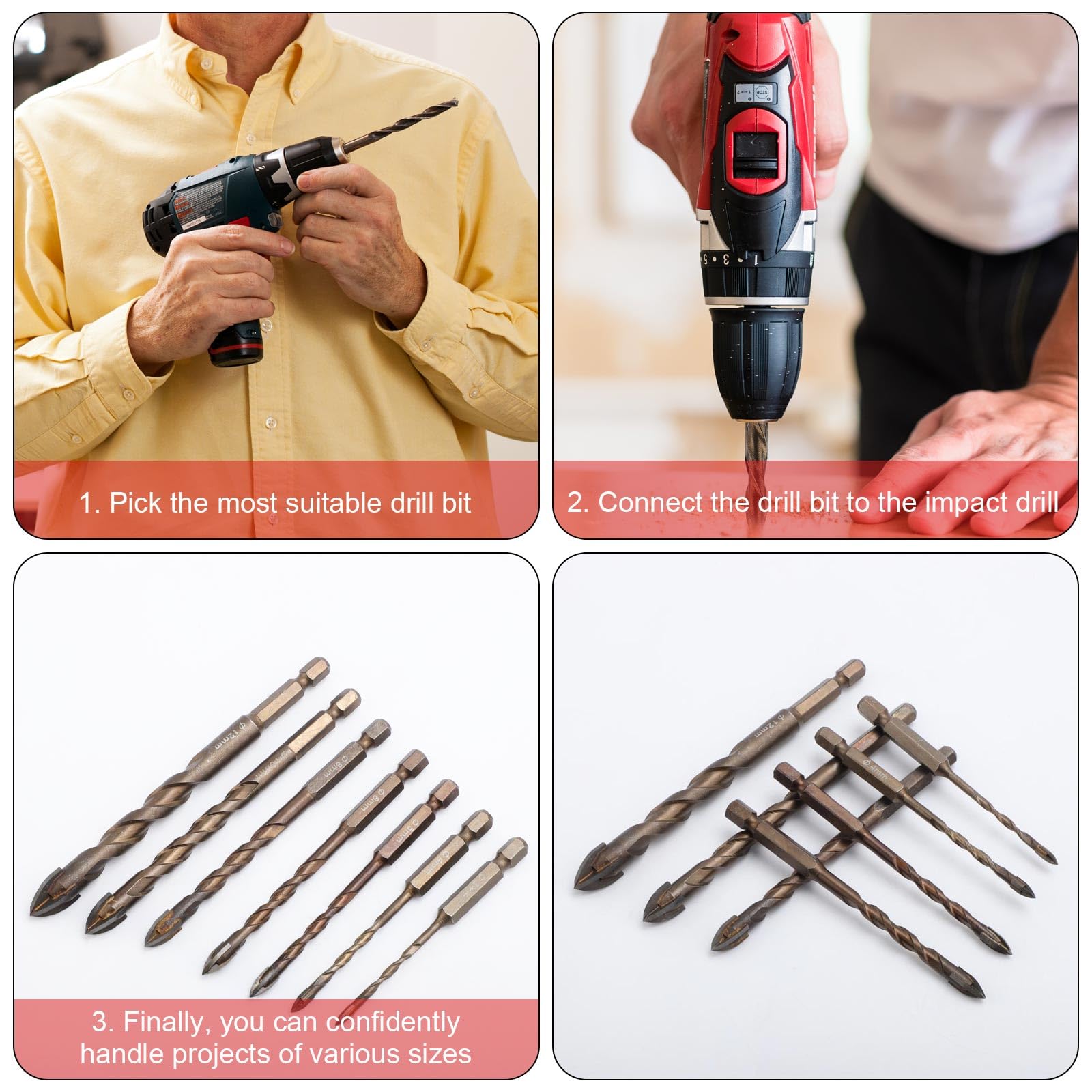 Treadcrck New Four-Flute Sawtooth Eccentric Drill Bit Set, Four Blade Serrated Eccentric Drill High Strength Skewed Head Drill Metal Wood Plastic Effi
